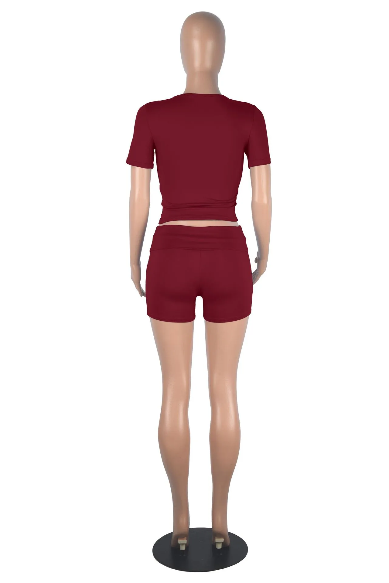 Xiaoyuan  Women's Clothing   Fashion Short-sleeved Crewneck Pullover Comfortable Slim-fit Slimming Shorts Suit display picture 34