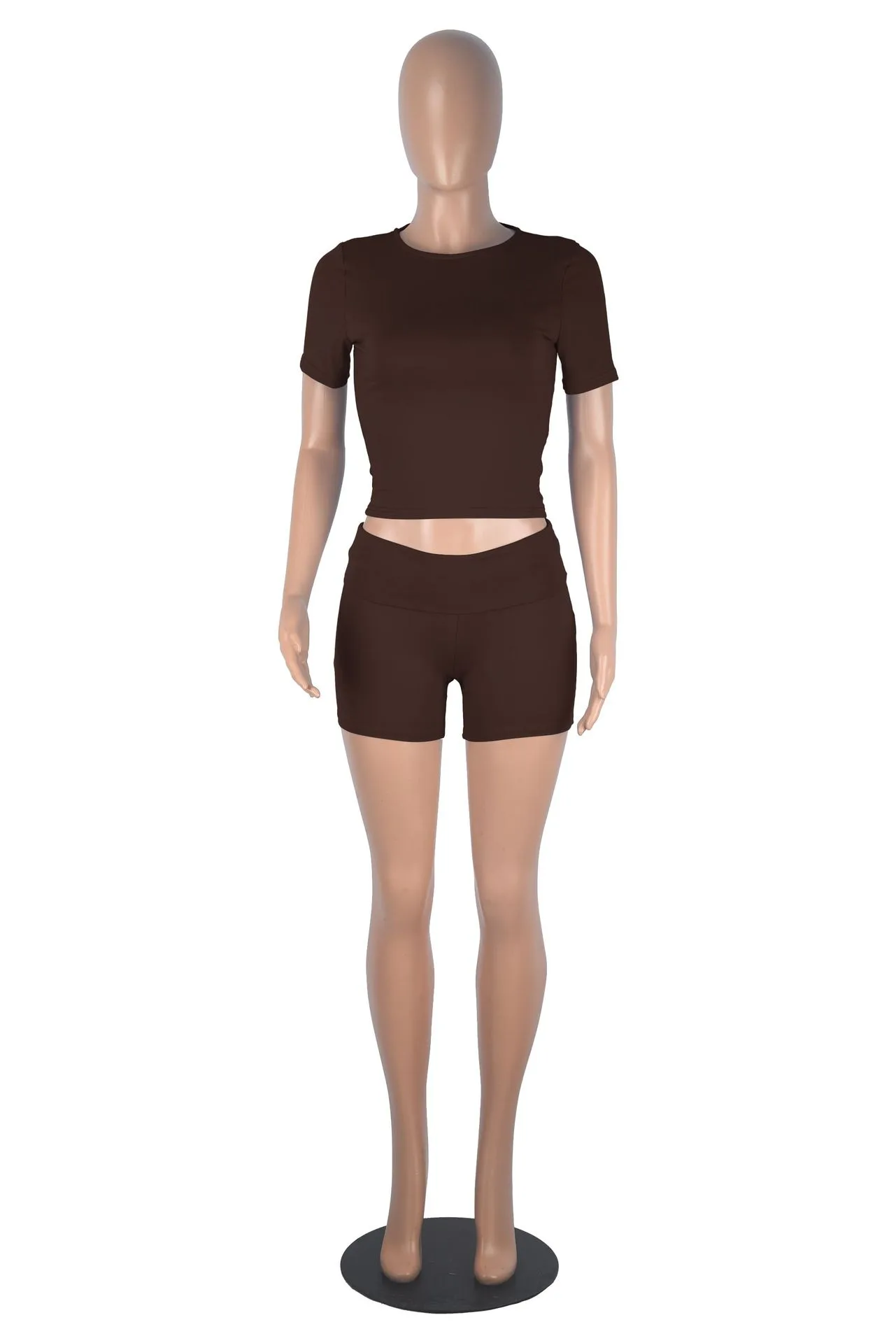 Xiaoyuan  Women's Clothing   Fashion Short-sleeved Crewneck Pullover Comfortable Slim-fit Slimming Shorts Suit display picture 35