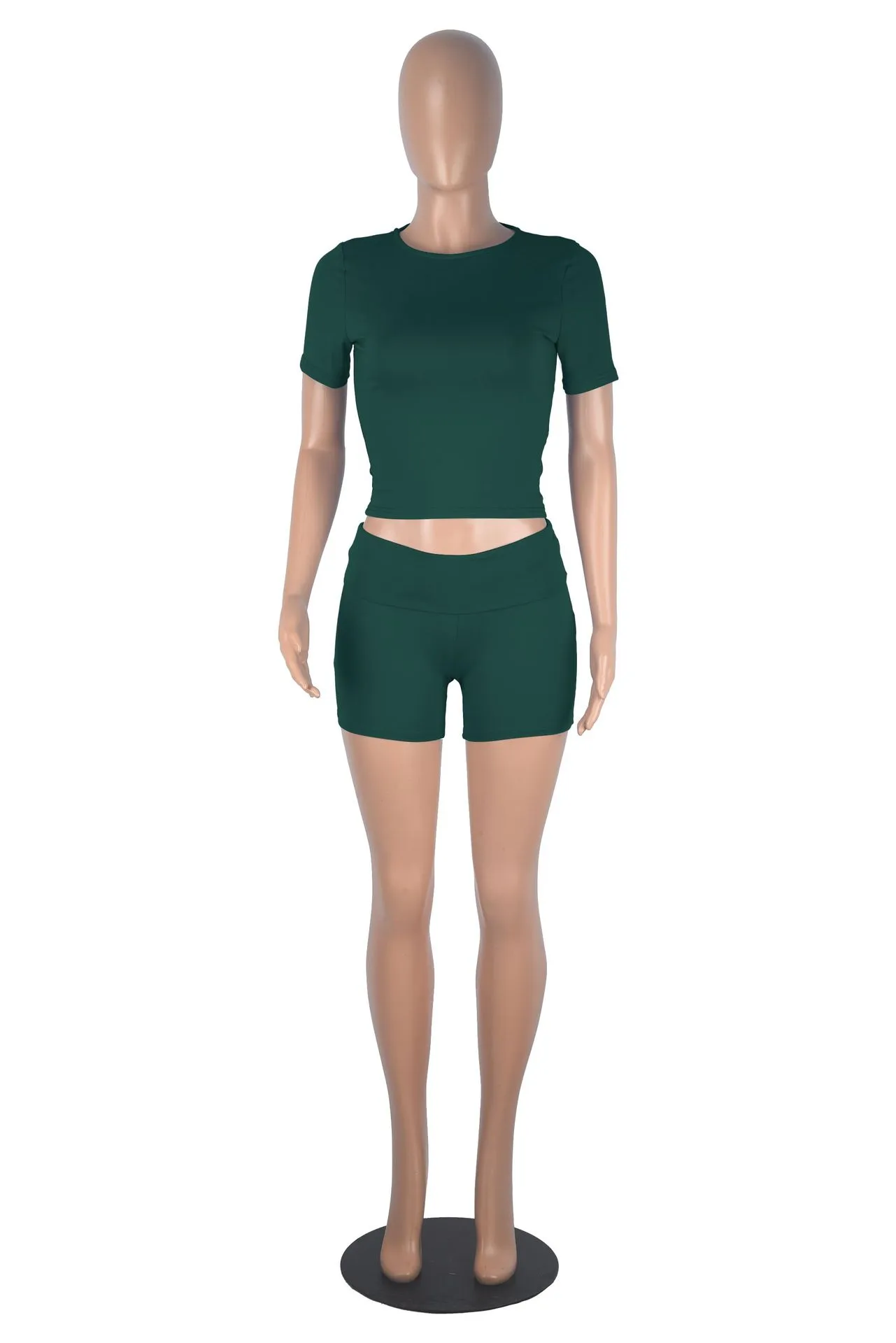 Xiaoyuan  Women's Clothing   Fashion Short-sleeved Crewneck Pullover Comfortable Slim-fit Slimming Shorts Suit display picture 38