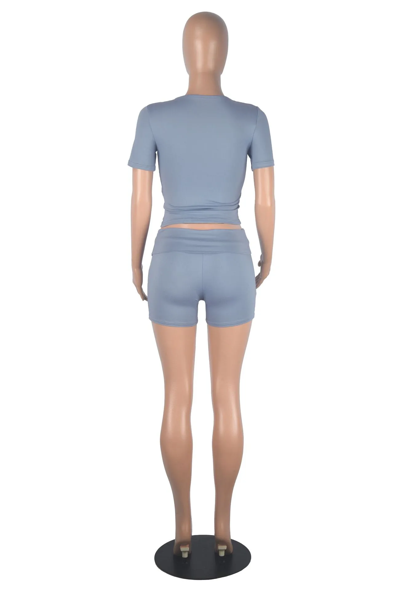Xiaoyuan  Women's Clothing   Fashion Short-sleeved Crewneck Pullover Comfortable Slim-fit Slimming Shorts Suit display picture 43