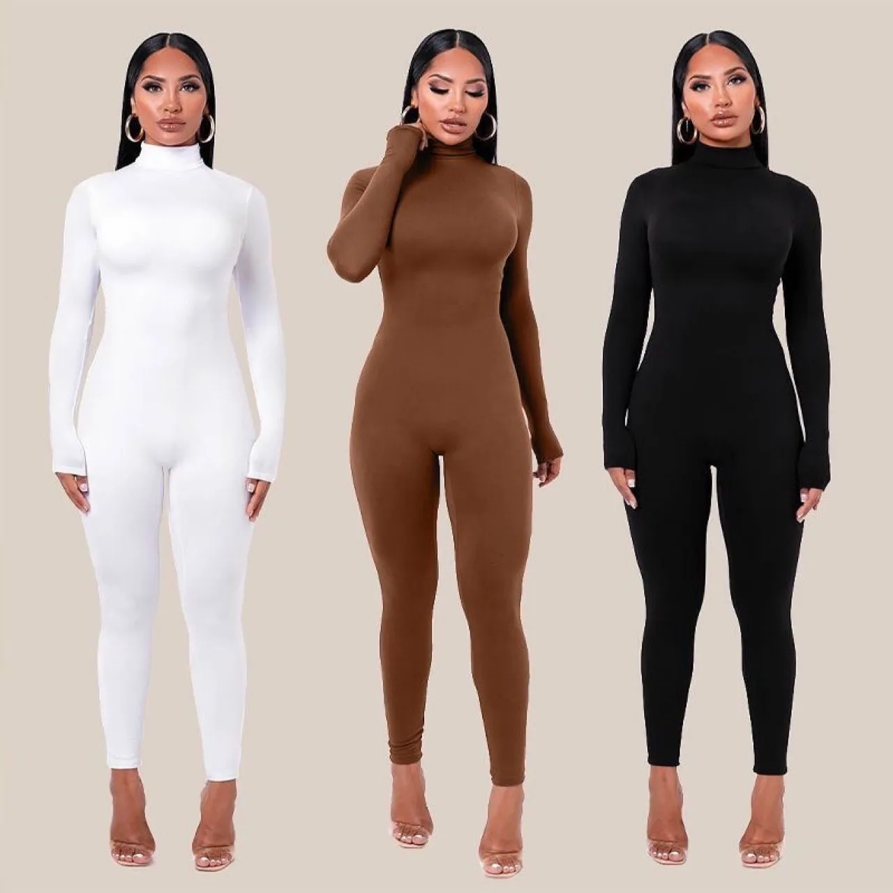 Autumn And Winter New Pure Color Tight-Fitting Long-Sleeved Velvet Jumpsuit Export Women's Yoga Jumpsuit display picture 1