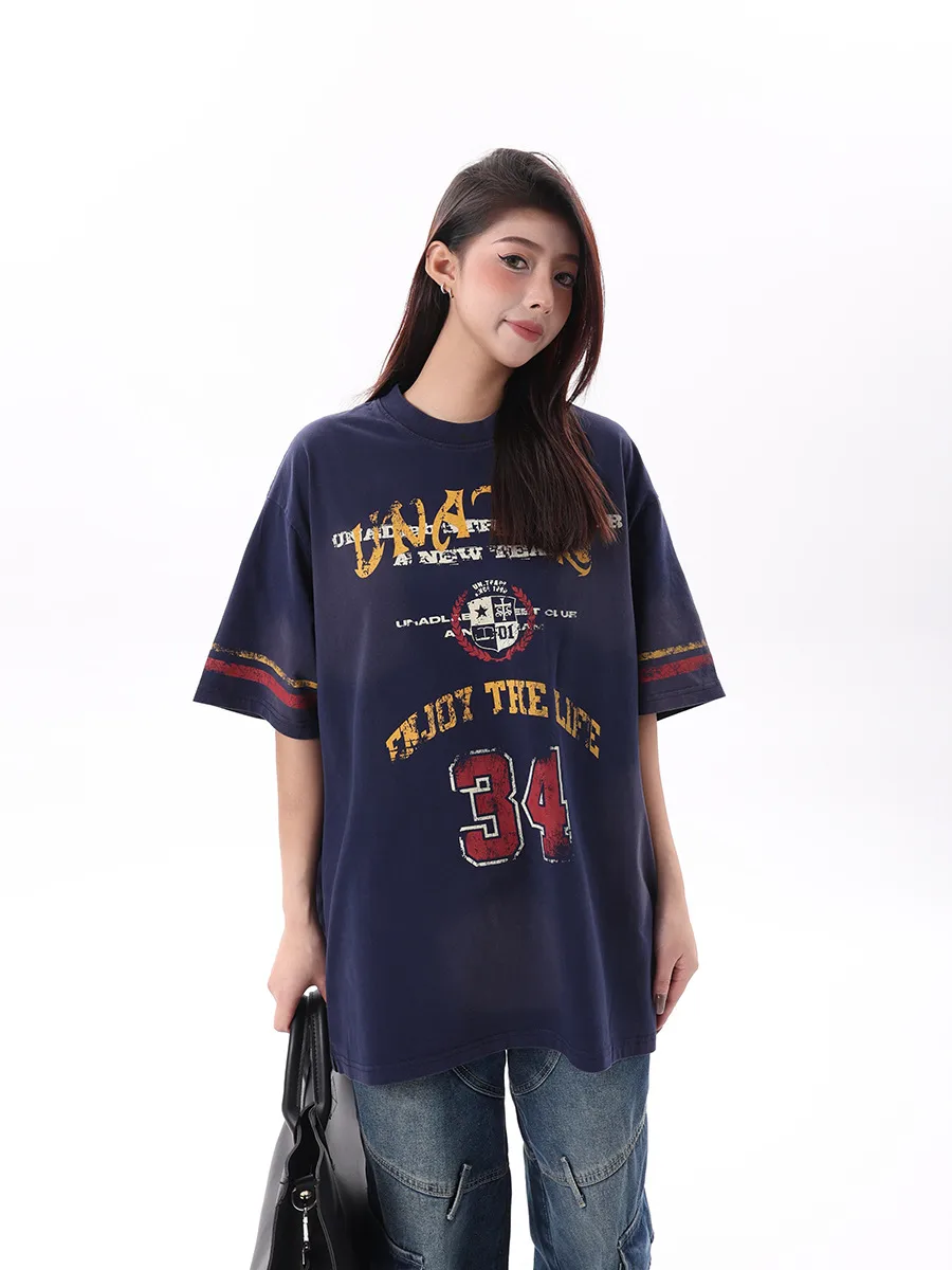 Jiayi Library Men's  Summer New Arrival Campus Style American Jersey Short-Sleeved Sweatshirt Heavy Washed T-Shirt For Men display picture 4
