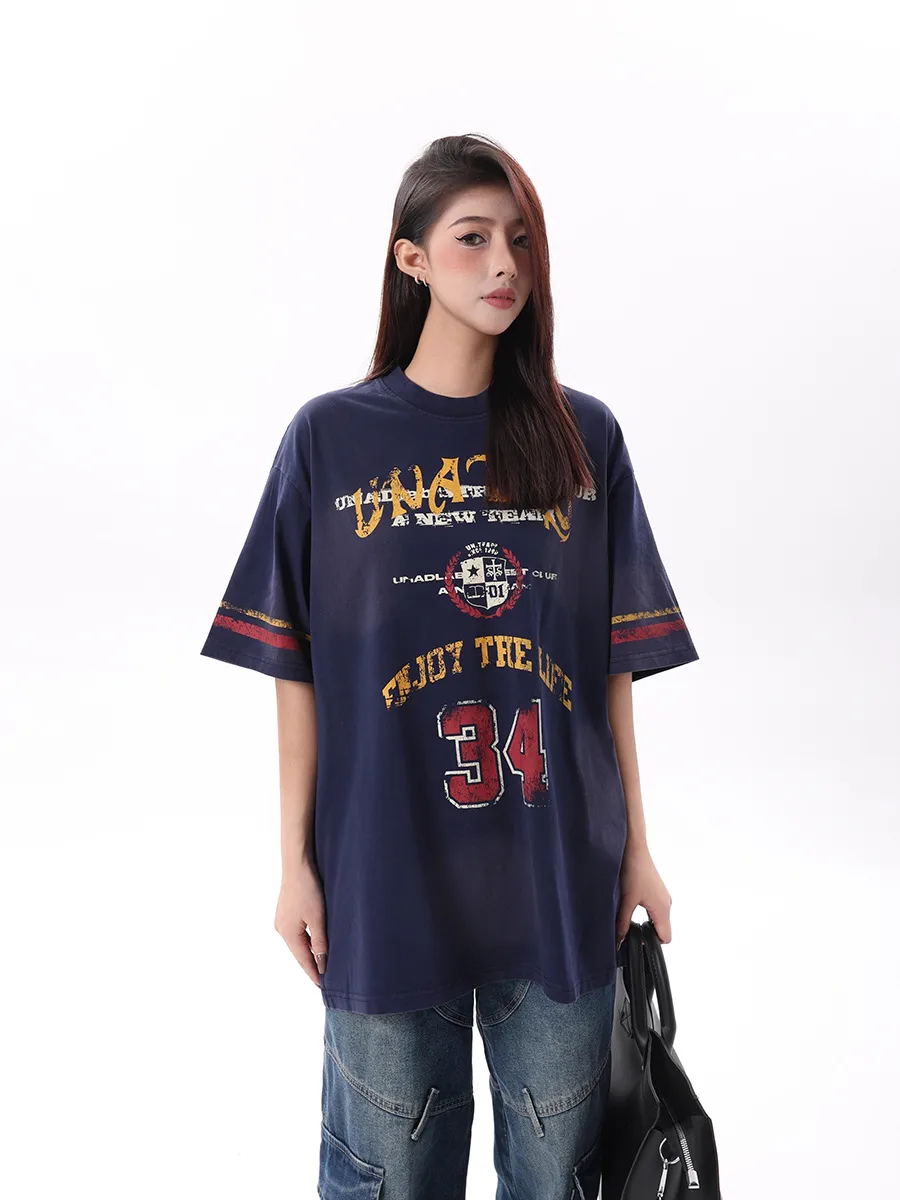 Jiayi Library Men's  Summer New Arrival Campus Style American Jersey Short-Sleeved Sweatshirt Heavy Washed T-Shirt For Men display picture 7