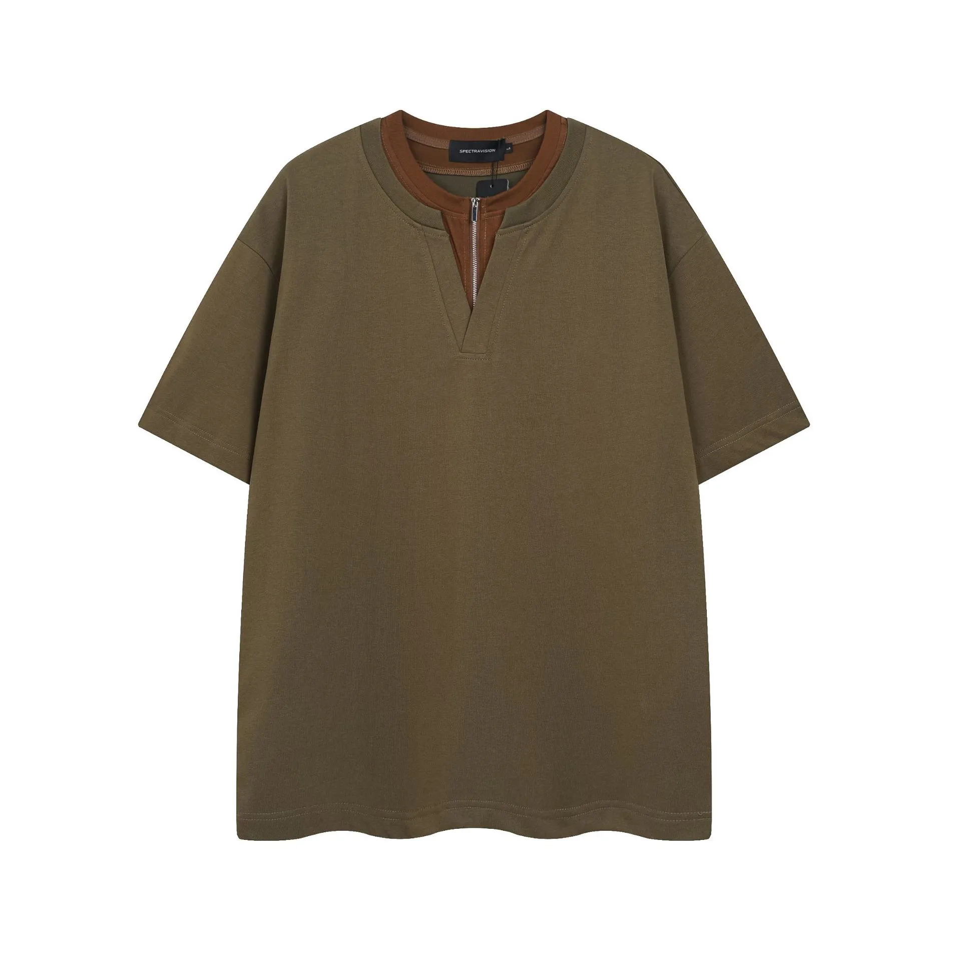 Jiayiku Men's  Summer New American Retro Trendy Brand Tee Fake Two Heavy Cotton T-shirt Short Sleeve Men display picture 3