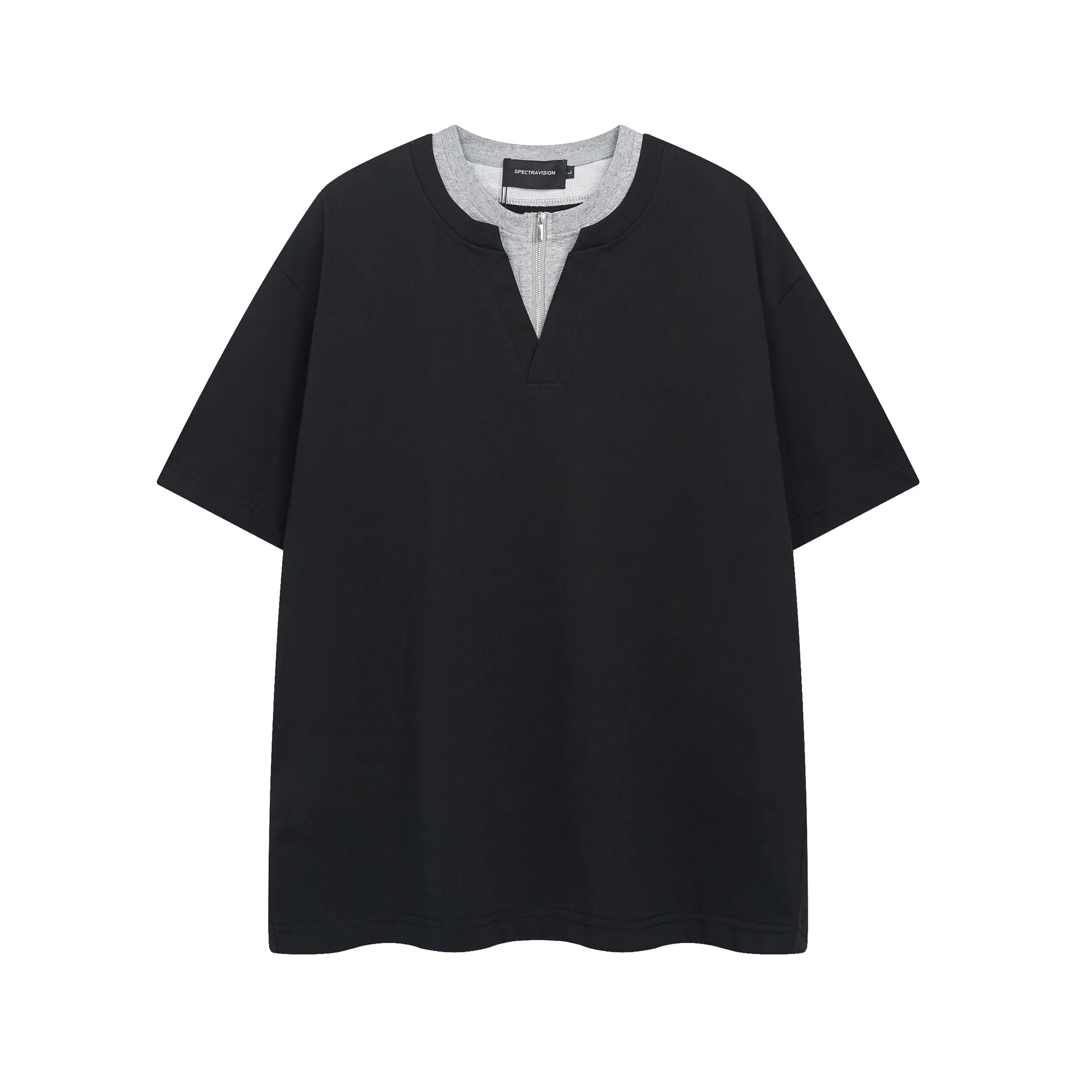 Jiayiku Men's  Summer New American Retro Trendy Brand Tee Fake Two Heavy Cotton T-shirt Short Sleeve Men display picture 7