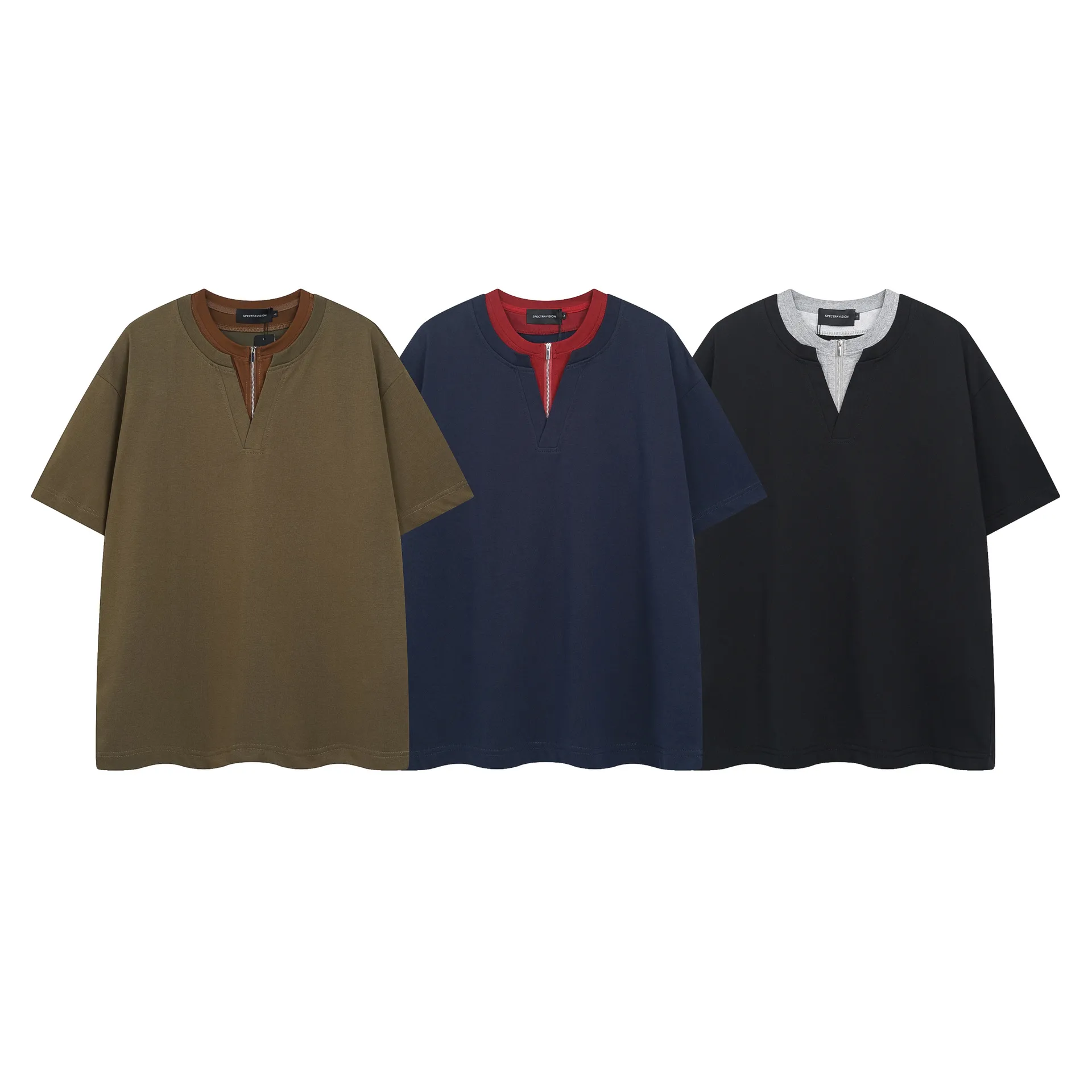 Jiayiku Men's  Summer New American Retro Trendy Brand Tee Fake Two Heavy Cotton T-shirt Short Sleeve Men display picture 2