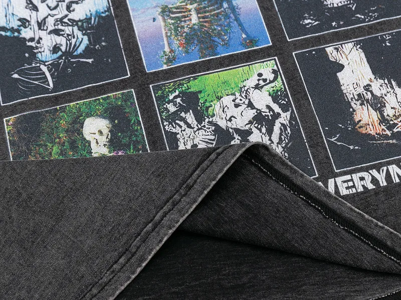 Jiayiku Men's  Summer American Retro Fashion Brand Skull Skeleton Diablo Printed Washed Short-sleeved T-shirt display picture 6