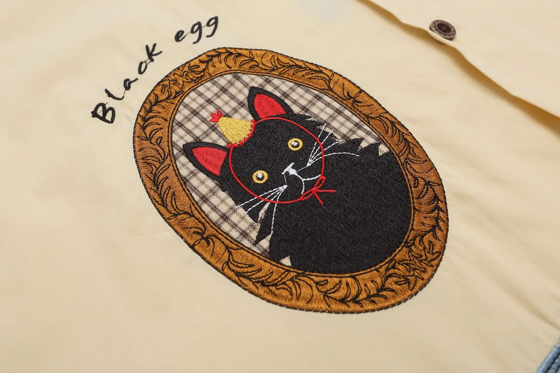 Jiayiku Men's  Summer American Style Antique Fashion Brand Heavy Industry Embroidered Cat Lazy Short-sleeved Shirt For Men And Women display picture 6
