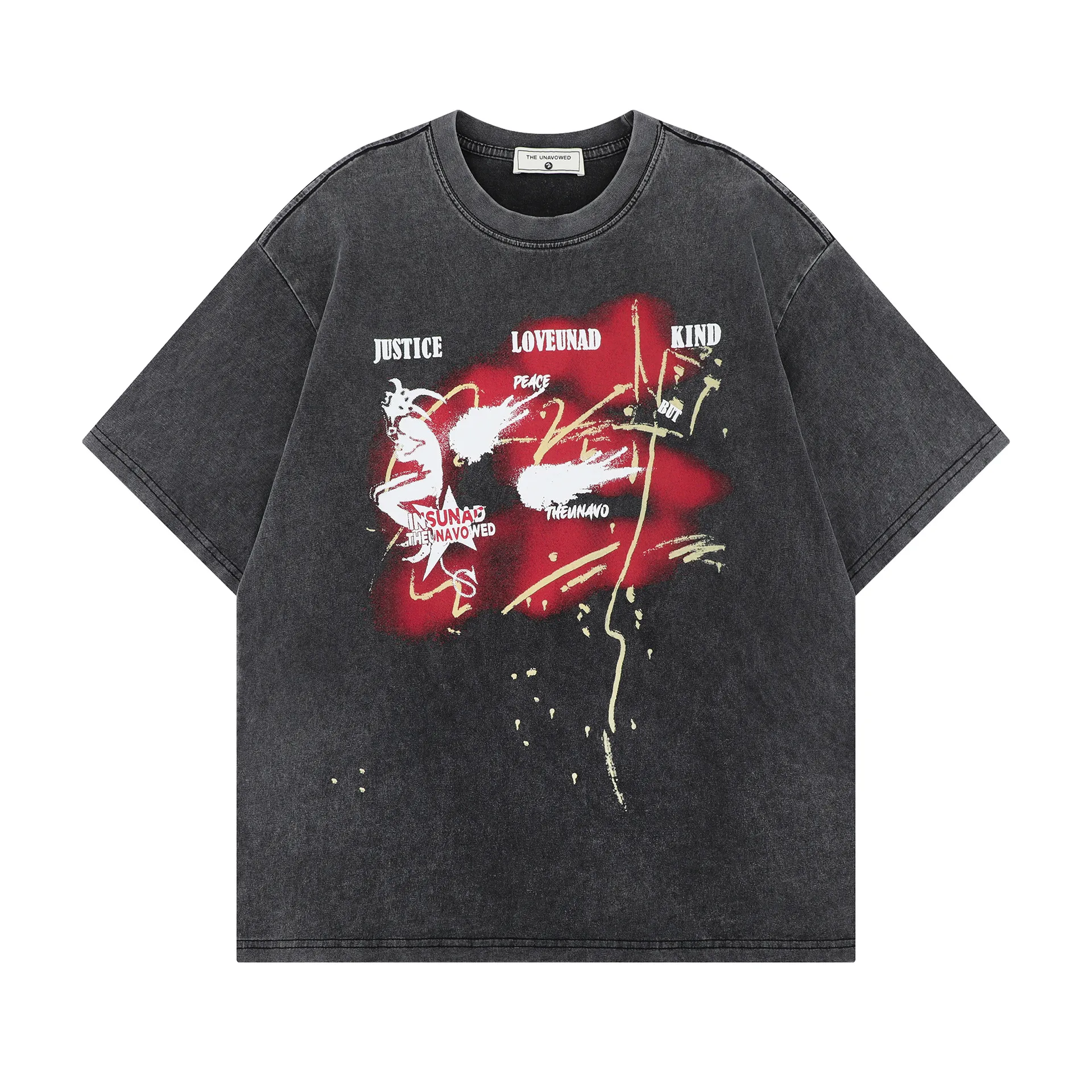 Jiayiku Men's  Summer American Street Hip Hop Fashion Brand Washed Tee Diablo Printed T-shirt Short-sleeved Men display picture 3