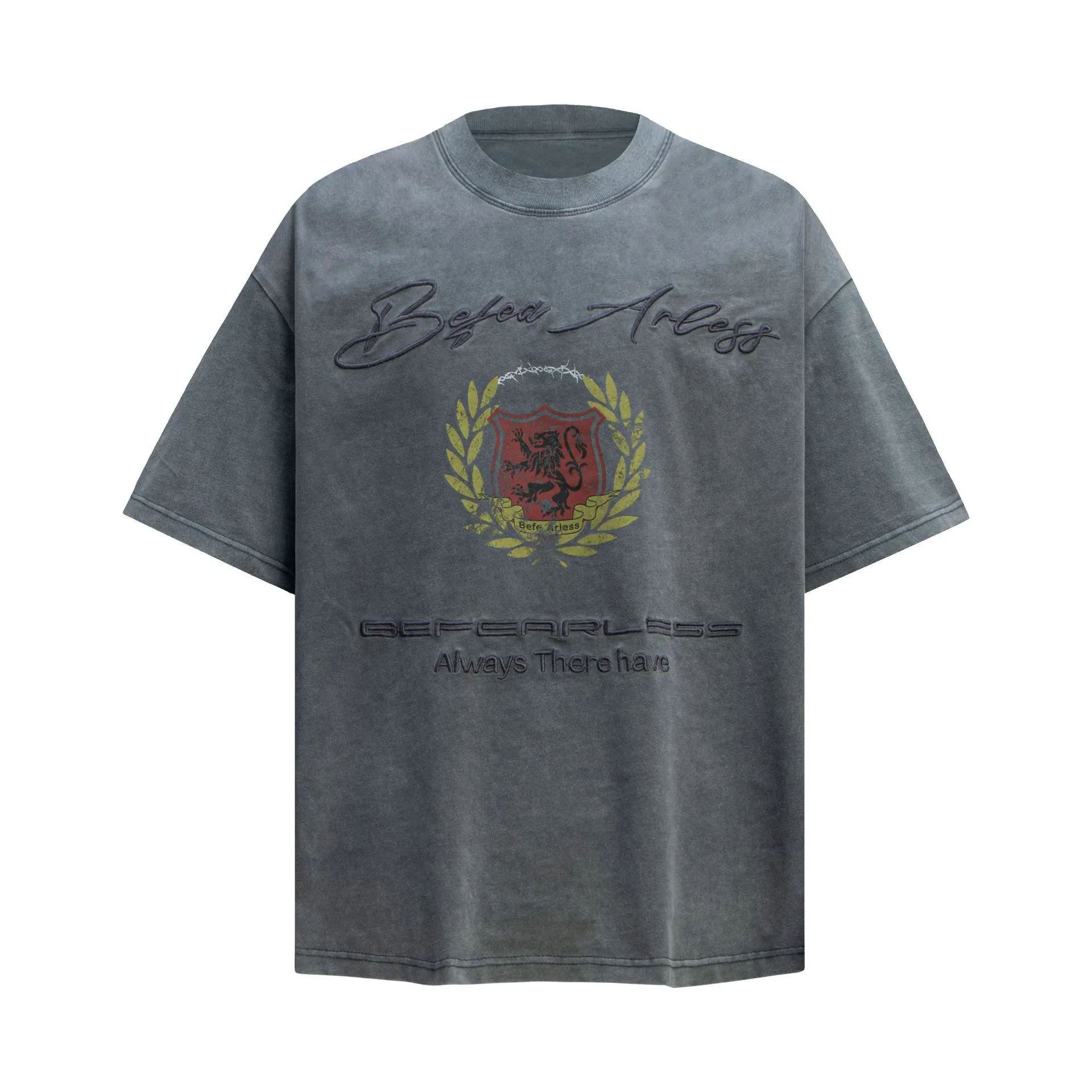Jiayiku Men's  Summer New American Retro Trendy Brand Tee Heavy Washed Embroidered T-shirt Short Sleeve Loose display picture 3