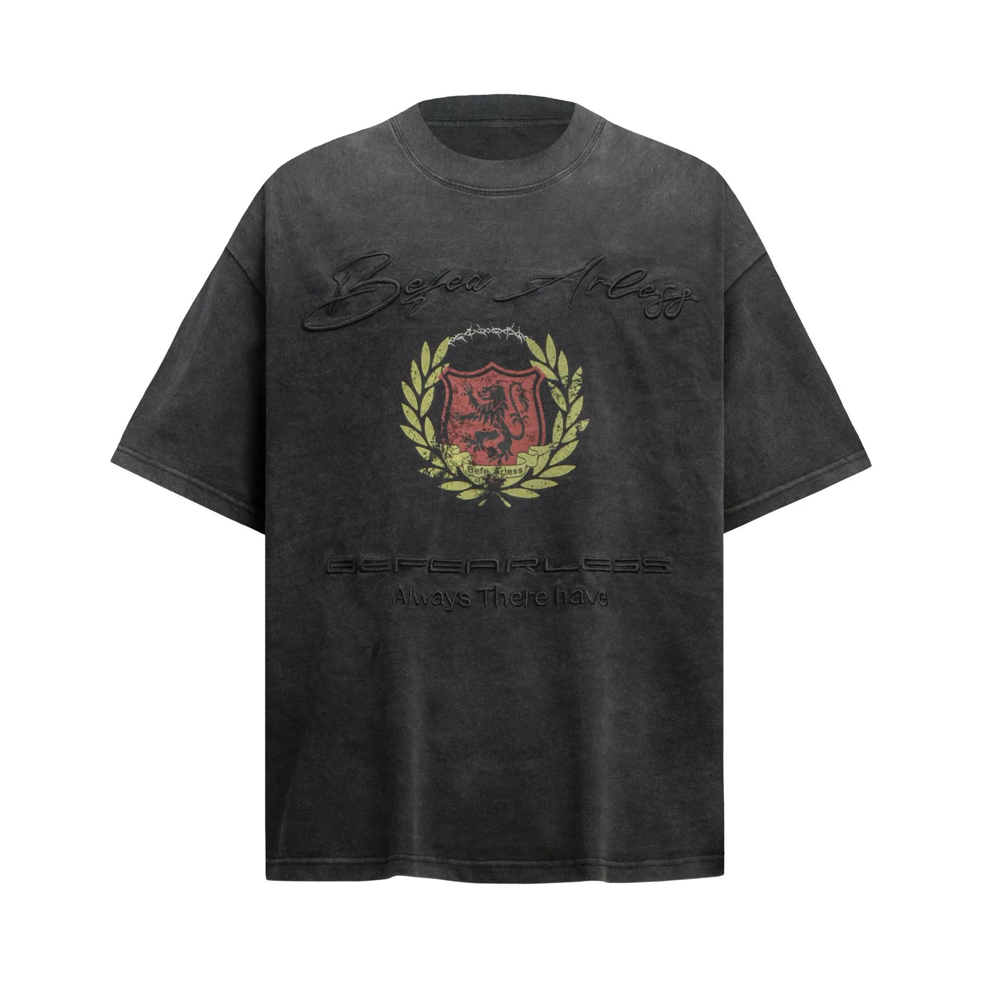 Jiayiku Men's  Summer New American Retro Trendy Brand Tee Heavy Washed Embroidered T-shirt Short Sleeve Loose display picture 7