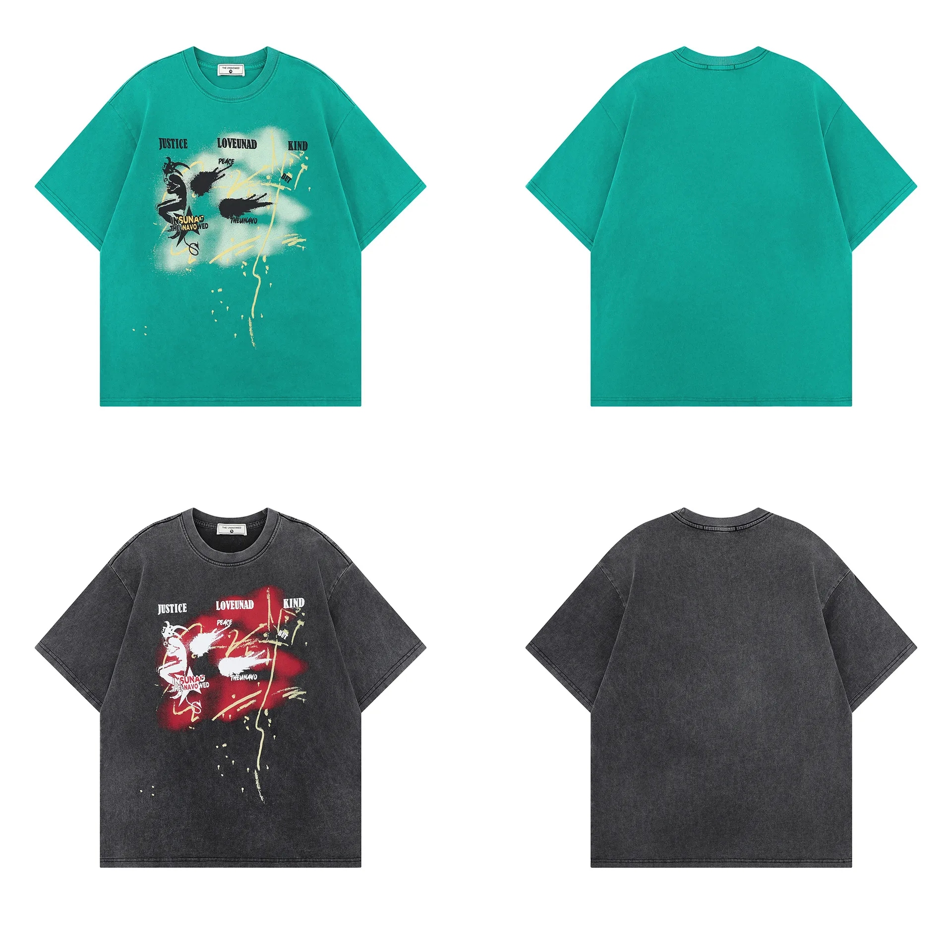 Jiayiku Men's  Summer American Street Hip Hop Fashion Brand Washed Tee Diablo Printed T-shirt Short-sleeved Men display picture 7