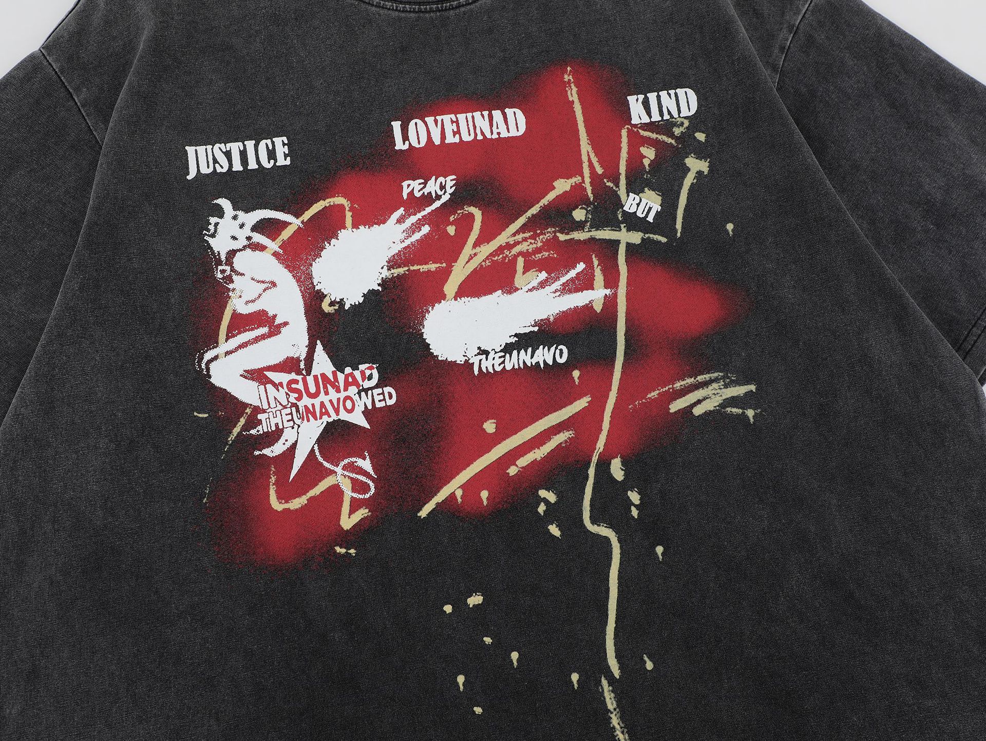 Jiayiku Men's  Summer American Street Hip Hop Fashion Brand Washed Tee Diablo Printed T-shirt Short-sleeved Men display picture 8