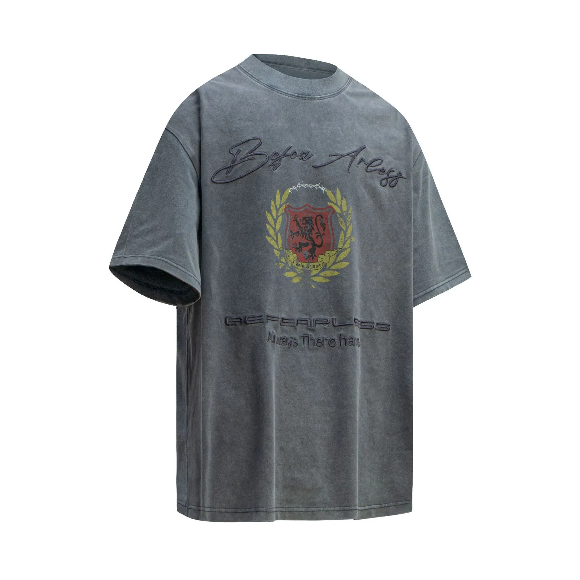 Jiayiku Men's  Summer New American Retro Trendy Brand Tee Heavy Washed Embroidered T-shirt Short Sleeve Loose display picture 4