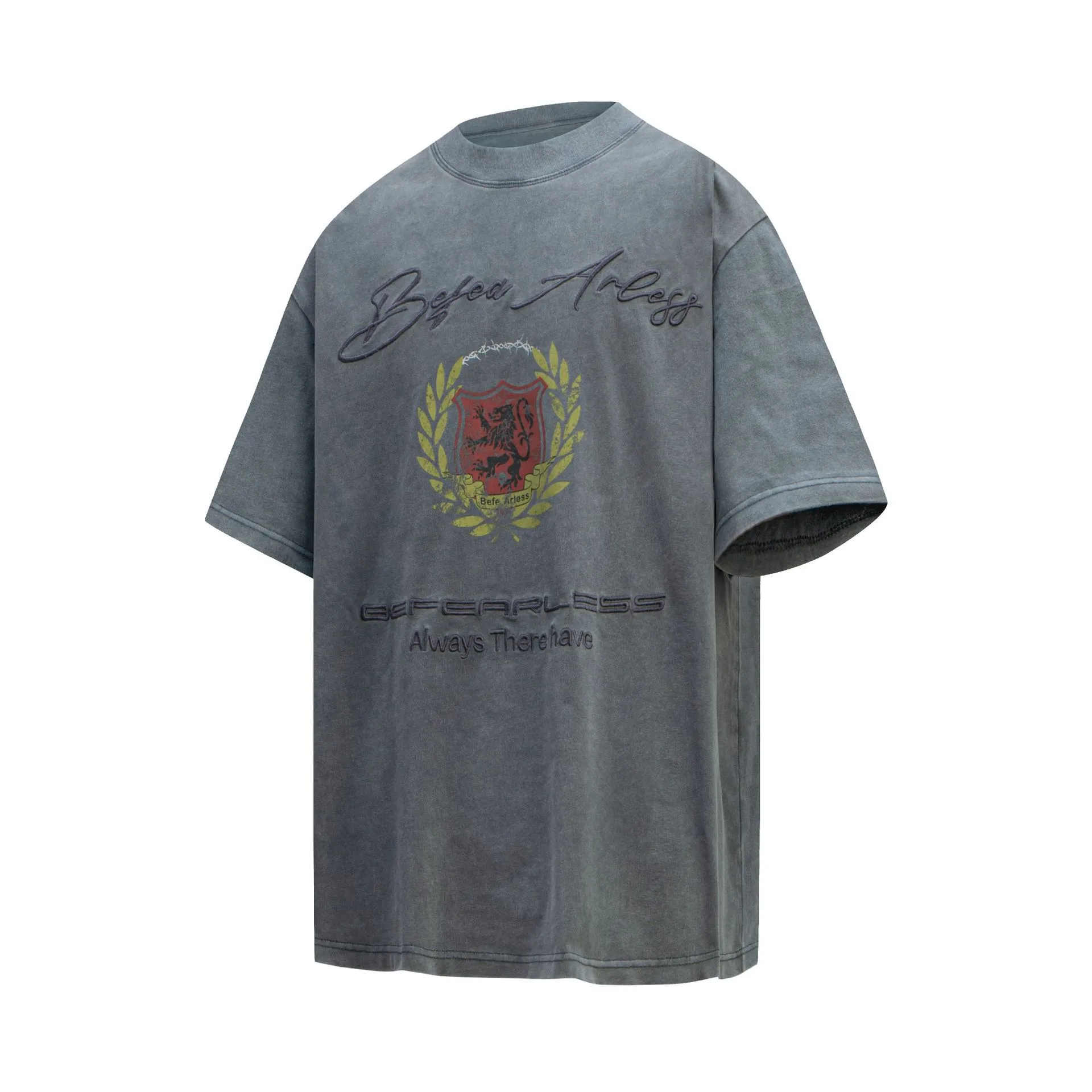 Jiayiku Men's  Summer New American Retro Trendy Brand Tee Heavy Washed Embroidered T-shirt Short Sleeve Loose display picture 5