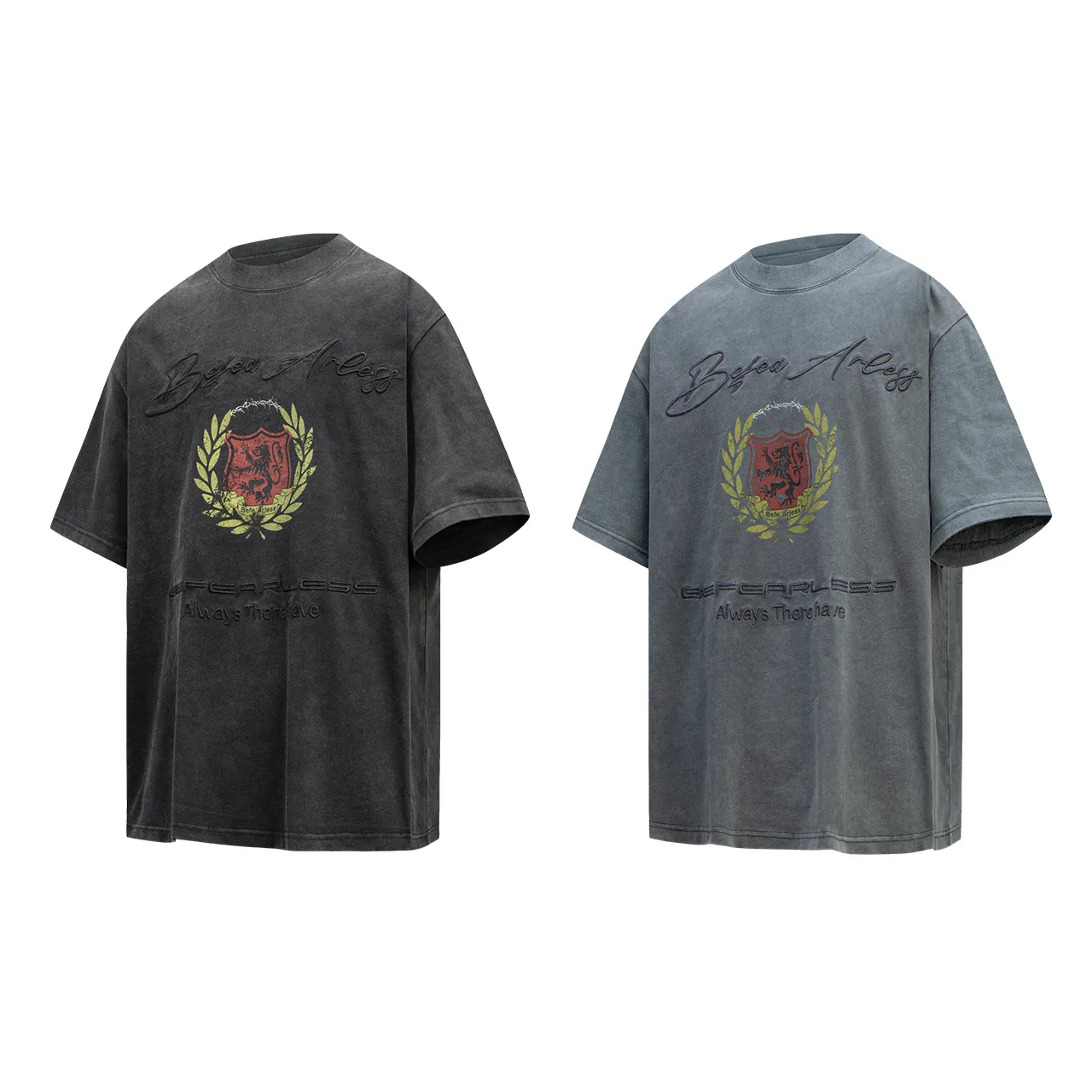 Jiayiku Men's  Summer New American Retro Trendy Brand Tee Heavy Washed Embroidered T-shirt Short Sleeve Loose display picture 12