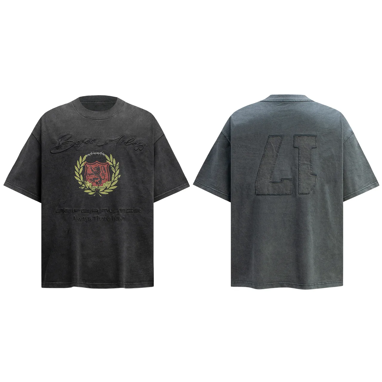 Jiayiku Men's  Summer New American Retro Trendy Brand Tee Heavy Washed Embroidered T-shirt Short Sleeve Loose display picture 13