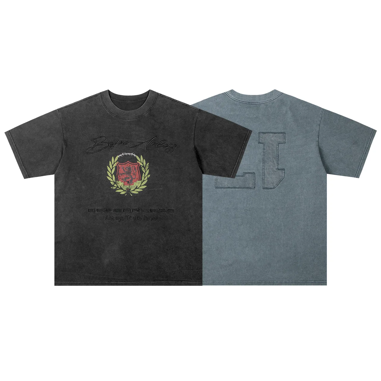 Jiayiku Men's  Summer New American Retro Trendy Brand Tee Heavy Washed Embroidered T-shirt Short Sleeve Loose display picture 21