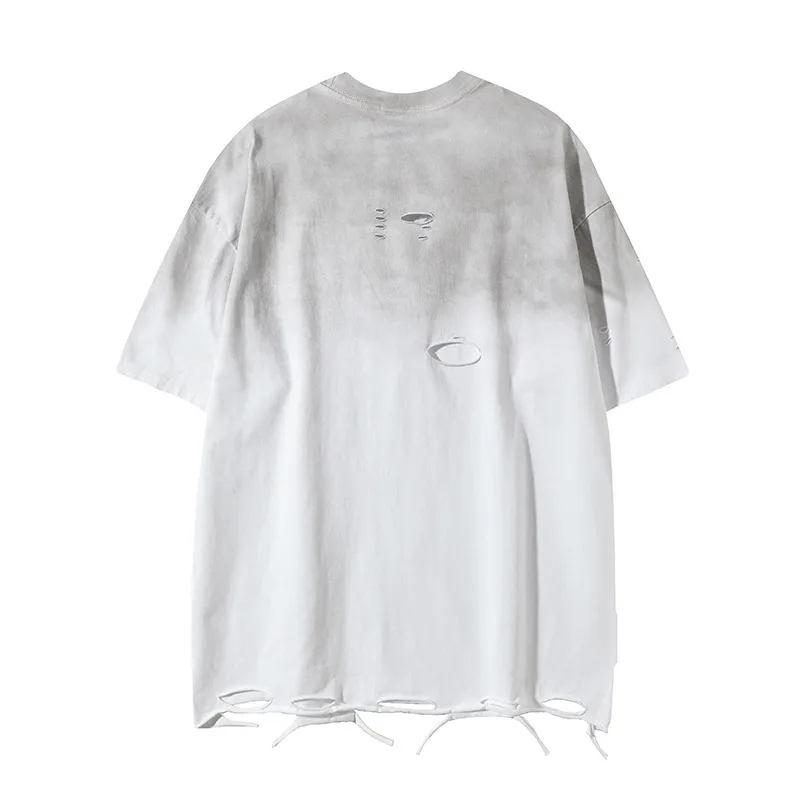 Jiayiku Men's  Summer American Street Fashion Brand Necklace Tee Washed Hanging Dye Cut Erosive Short-sleeved T-shirt display picture 6