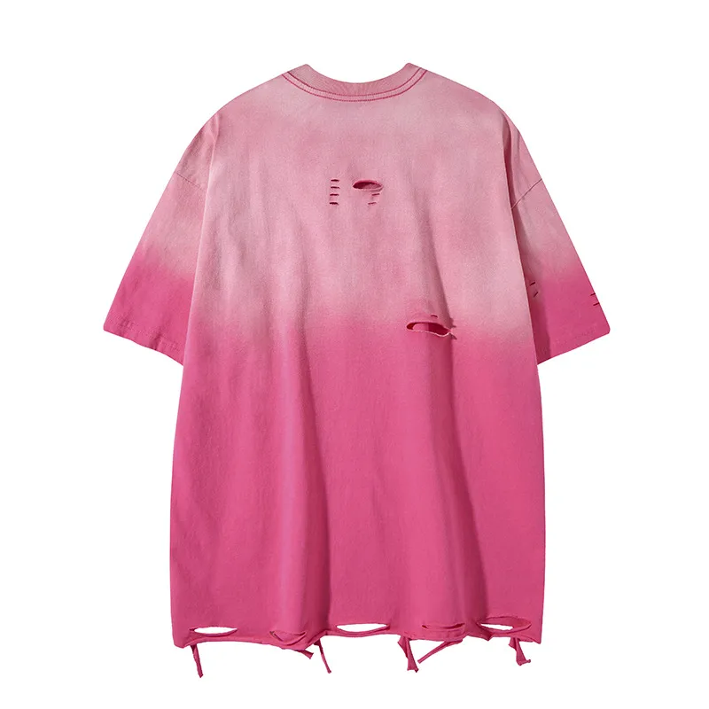 Jiayiku Men's  Summer American Street Fashion Brand Necklace Tee Washed Hanging Dye Cut Erosive Short-sleeved T-shirt display picture 8