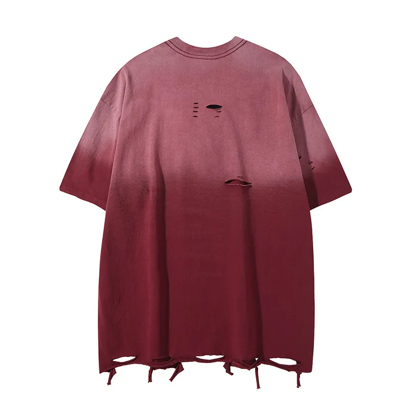 Jiayiku Men's  Summer American Street Fashion Brand Necklace Tee Washed Hanging Dye Cut Erosive Short-sleeved T-shirt display picture 10