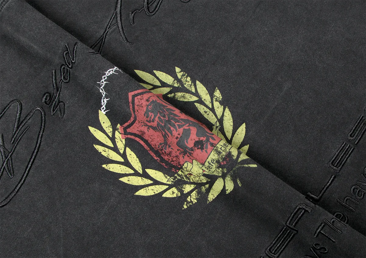 Jiayiku Men's  Summer New American Retro Trendy Brand Tee Heavy Washed Embroidered T-shirt Short Sleeve Loose display picture 25