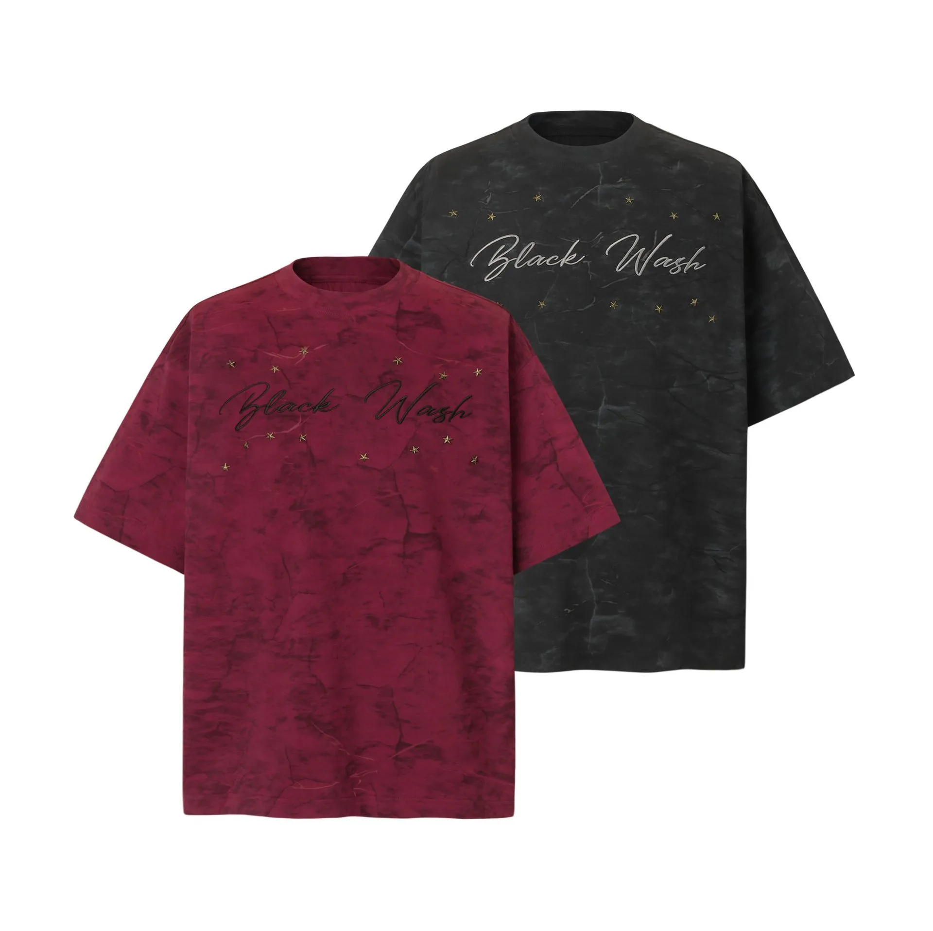 Jiayiku Men's  Summer New American Retro Fashion Brand Washed Old Star Rivet Short-sleeved T-shirt For Men display picture 2
