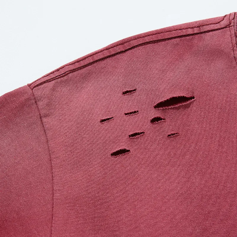 Jiayiku Men's  Summer American Street Fashion Brand Necklace Tee Washed Hanging Dye Cut Erosive Short-sleeved T-shirt display picture 23