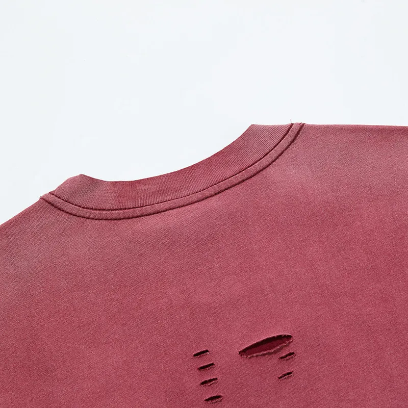 Jiayiku Men's  Summer American Street Fashion Brand Necklace Tee Washed Hanging Dye Cut Erosive Short-sleeved T-shirt display picture 25