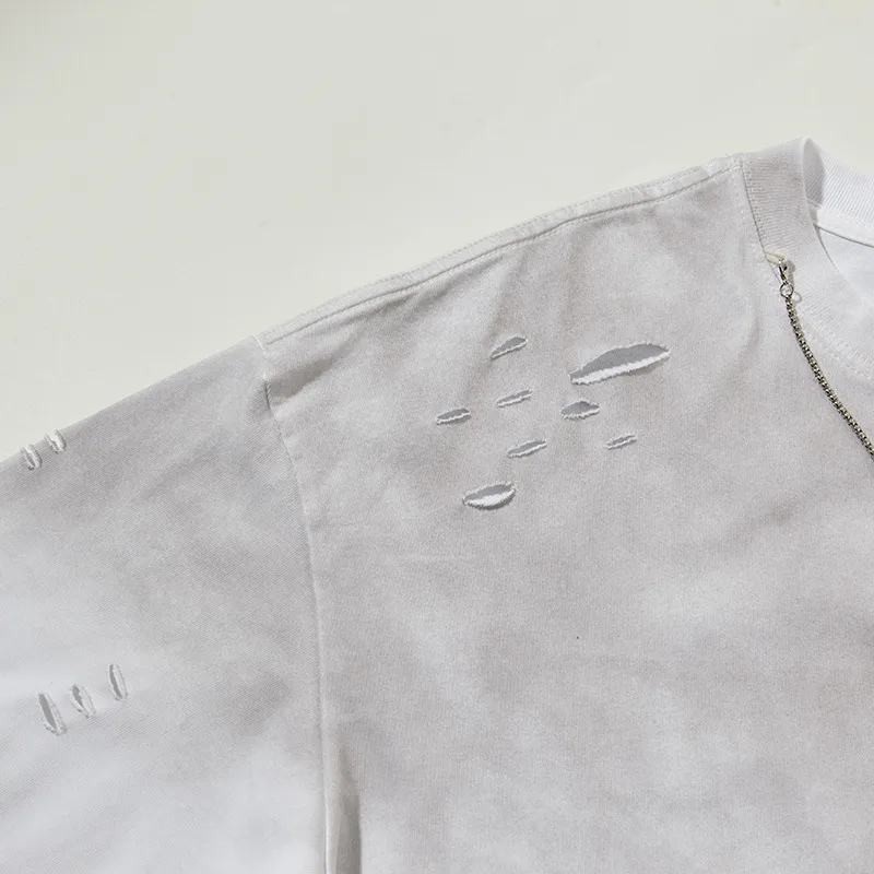 Jiayiku Men's  Summer American Street Fashion Brand Necklace Tee Washed Hanging Dye Cut Erosive Short-sleeved T-shirt display picture 39