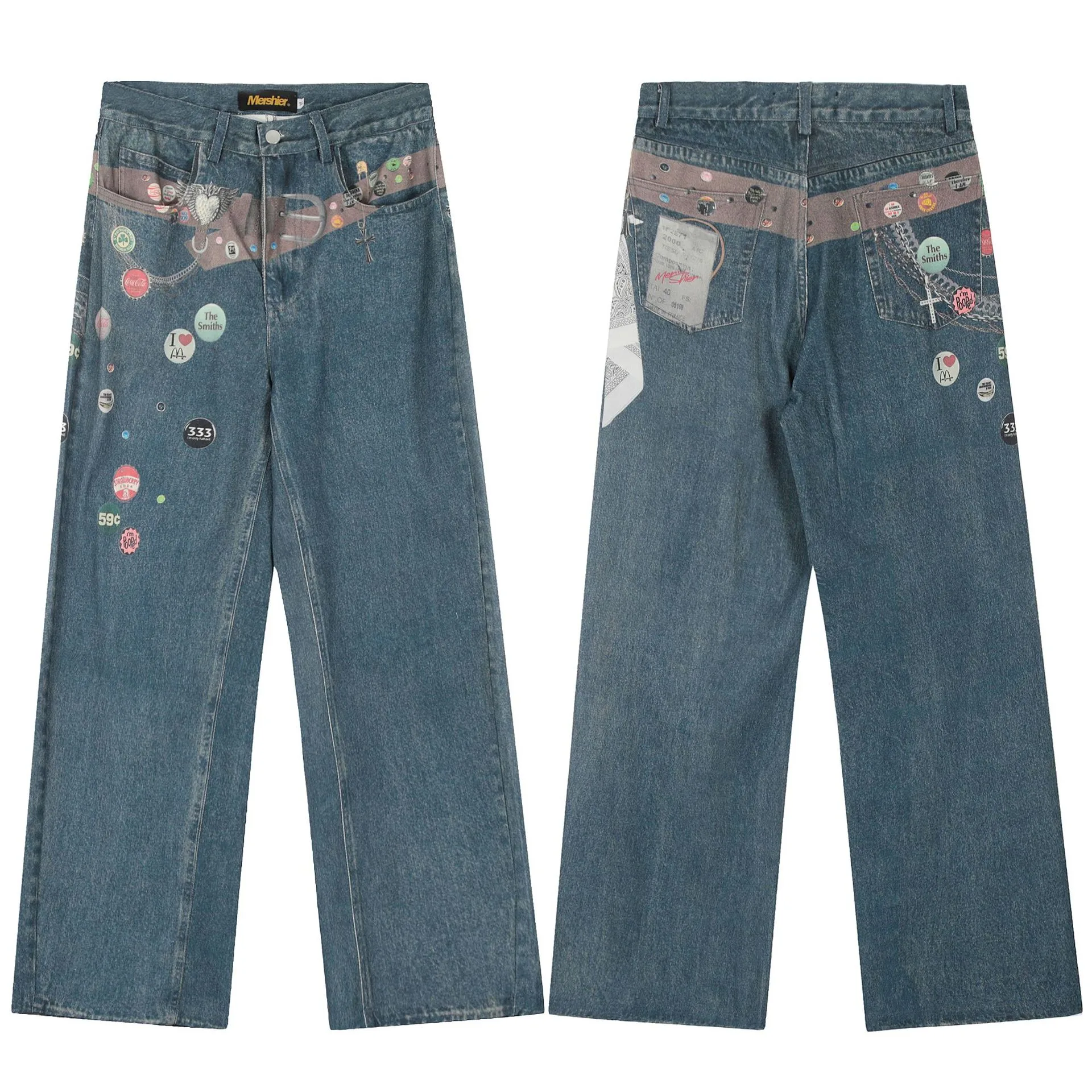 Jiayiku Fashion Brand  Spring American Retro 3D Printed Washed Jeans Straight Cleanfit Trousers display picture 2