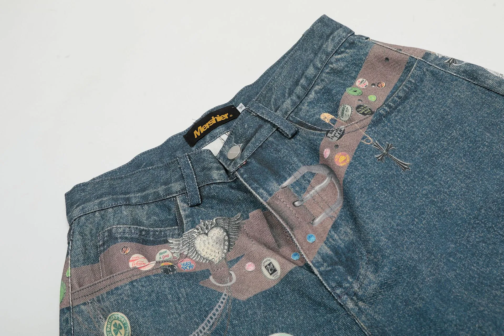 Jiayiku Fashion Brand  Spring American Retro 3D Printed Washed Jeans Straight Cleanfit Trousers display picture 5