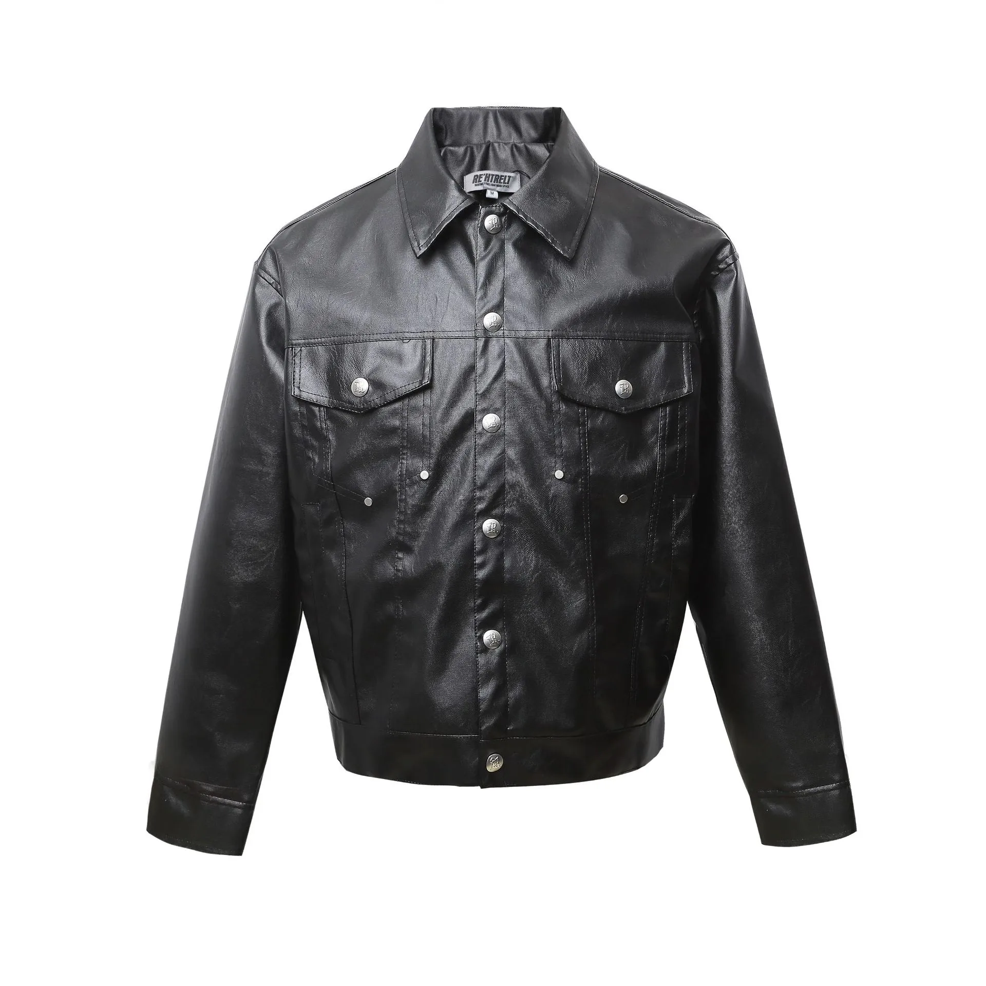 Jiayiku Fashion Brand  Spring American Retro Python Pattern Stitching Loose PU Leather Locomotive Jacket Coat Men display picture 3