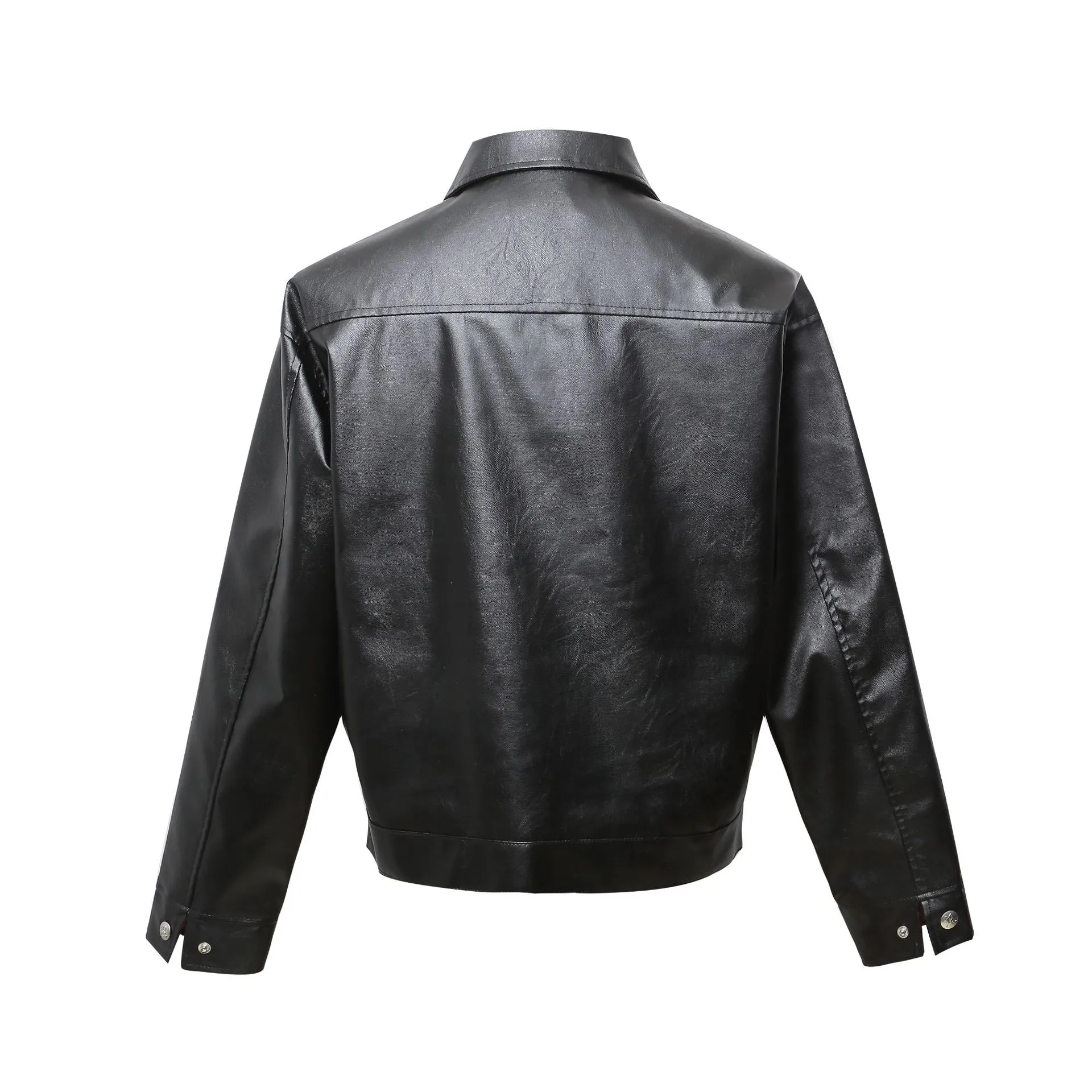Jiayiku Fashion Brand  Spring American Retro Python Pattern Stitching Loose PU Leather Locomotive Jacket Coat Men display picture 5