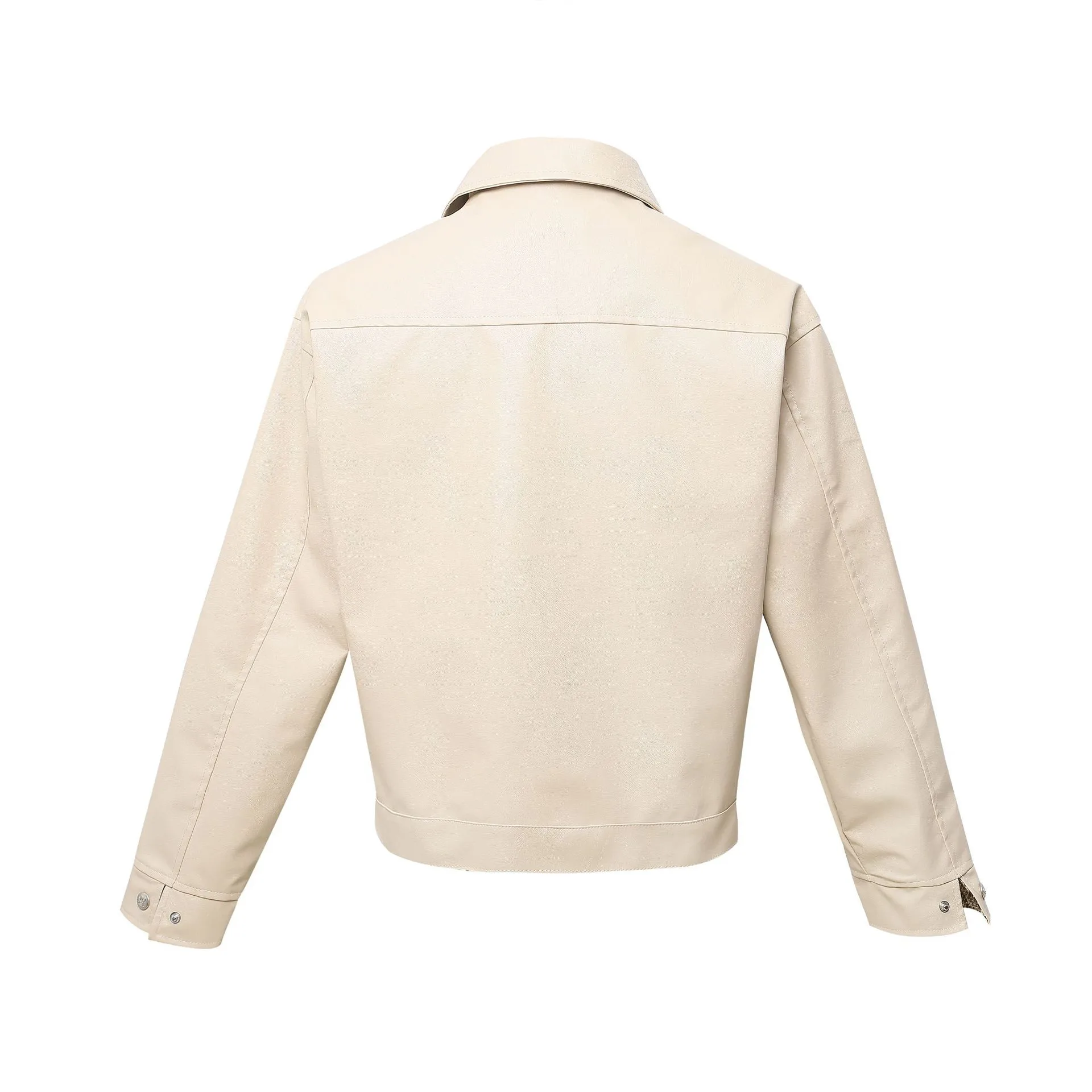 Jiayiku Fashion Brand  Spring American Retro Python Pattern Stitching Loose PU Leather Locomotive Jacket Coat Men display picture 8