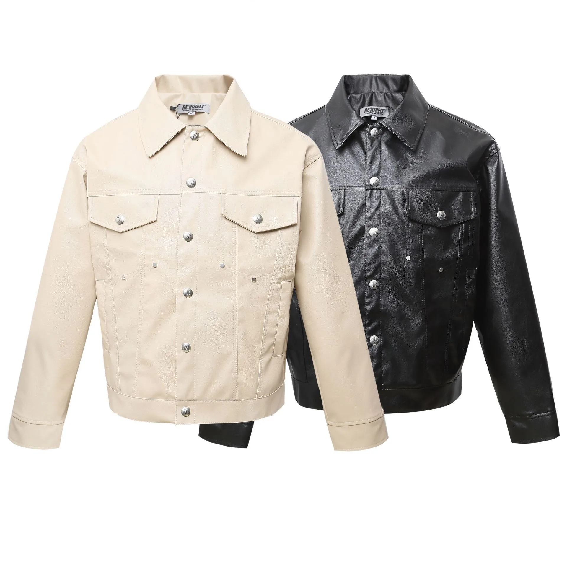 Jiayiku Fashion Brand  Spring American Retro Python Pattern Stitching Loose PU Leather Locomotive Jacket Coat Men display picture 2