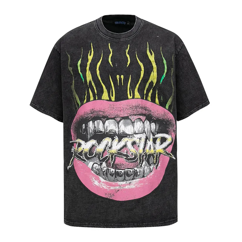 Jiayiku Men's  Summer American Street Hip Hop Fashion Brand Diablo Kuso T-shirt Washed T-shirt Short Sleeve display picture 2