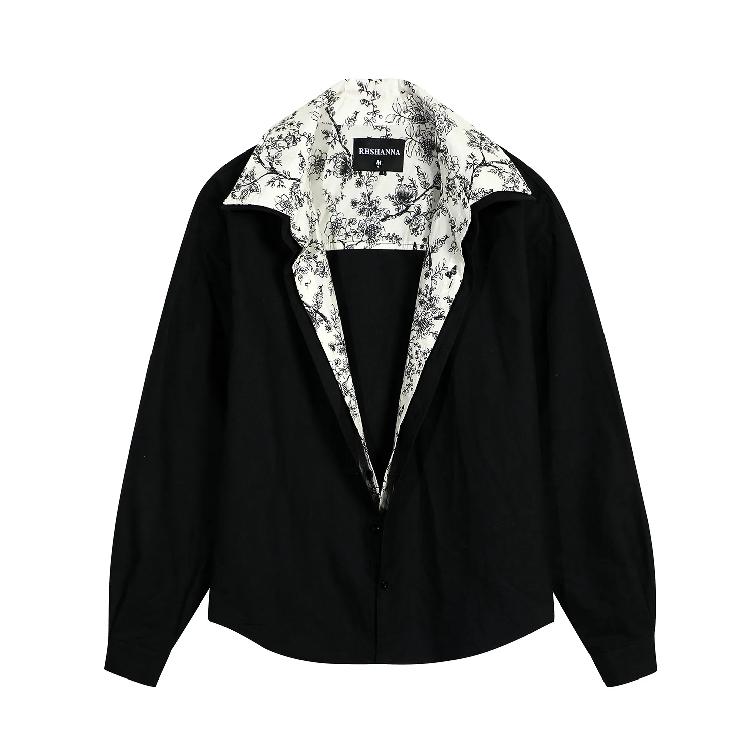 Jiayiku Men's  Spring New Fake Two-piece Small Floral Stitching Niche Long-sleeved Shirt Ins Fashionable And Handsome display picture 4