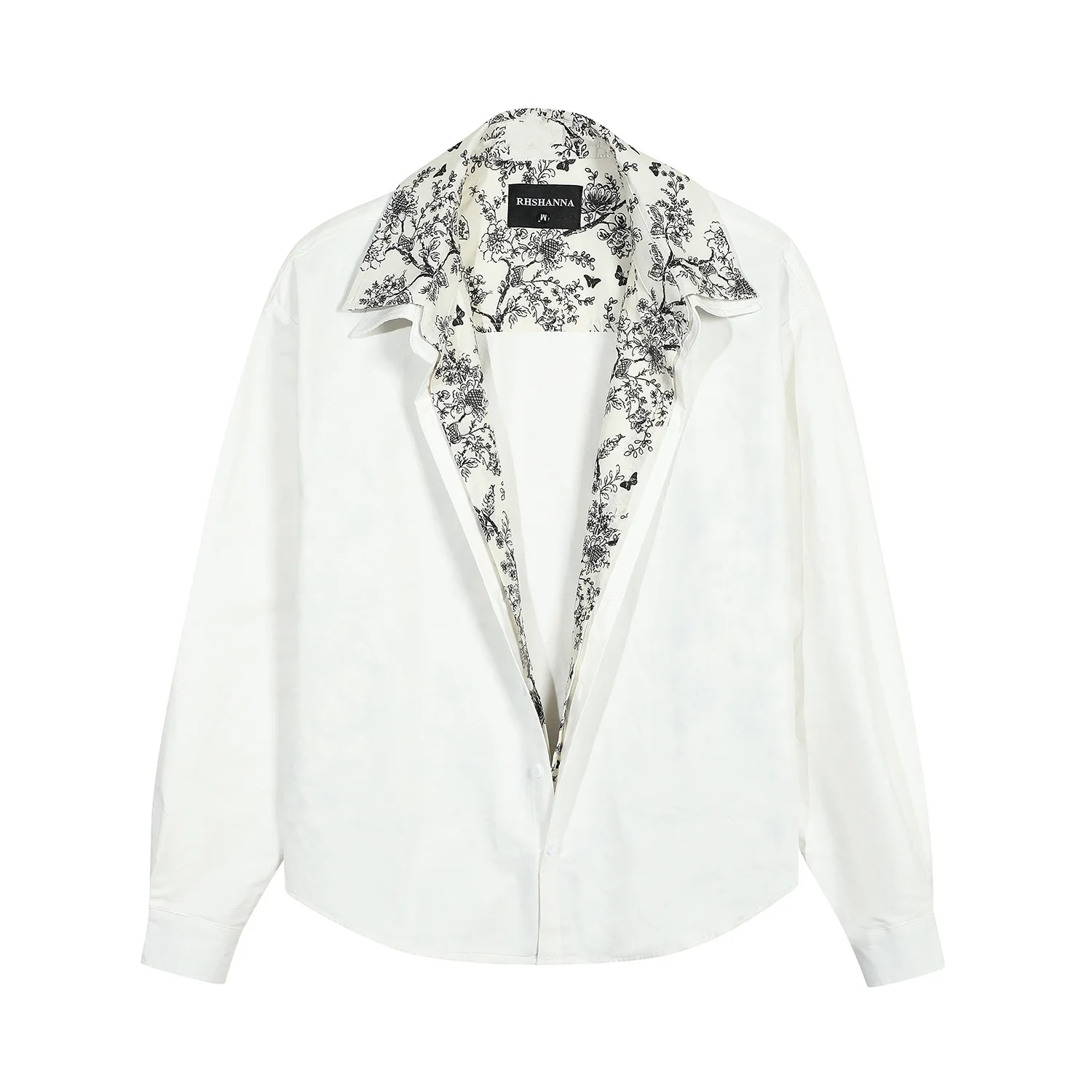 Jiayiku Men's  Spring New Fake Two-piece Small Floral Stitching Niche Long-sleeved Shirt Ins Fashionable And Handsome display picture 7