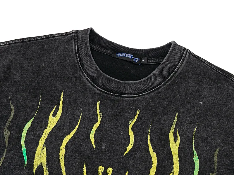 Jiayiku Men's  Summer American Street Hip Hop Fashion Brand Diablo Kuso T-shirt Washed T-shirt Short Sleeve display picture 7