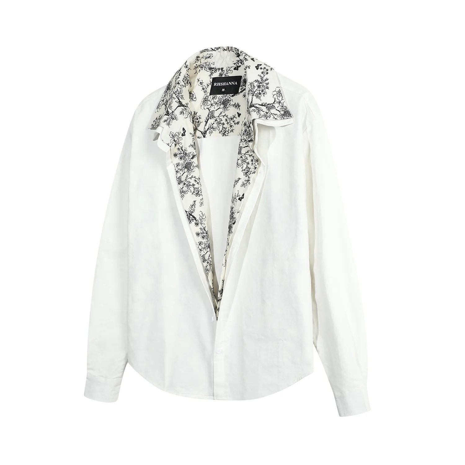 Jiayiku Men's  Spring New Fake Two-piece Small Floral Stitching Niche Long-sleeved Shirt Ins Fashionable And Handsome display picture 8