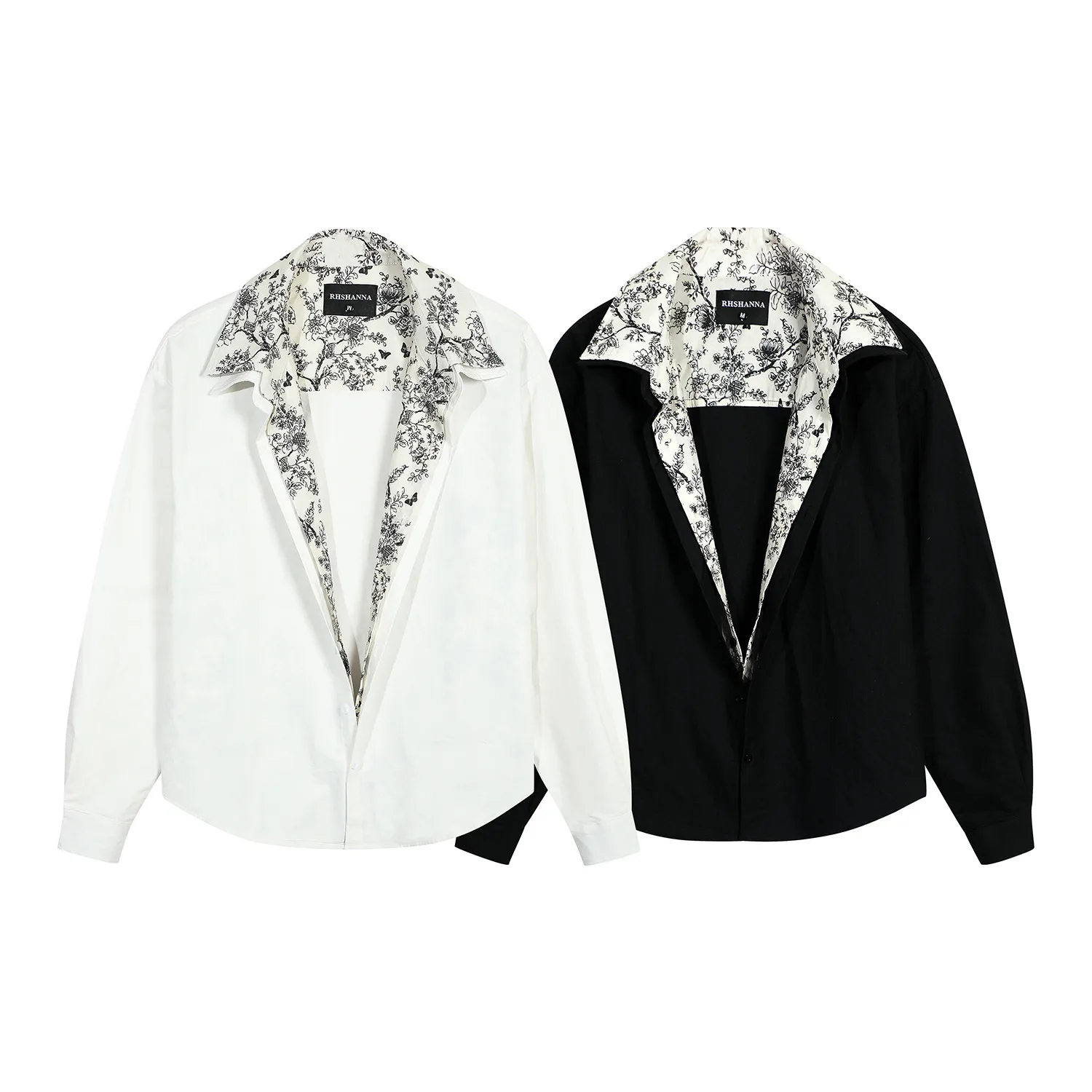 Jiayiku Men's  Spring New Fake Two-piece Small Floral Stitching Niche Long-sleeved Shirt Ins Fashionable And Handsome display picture 2