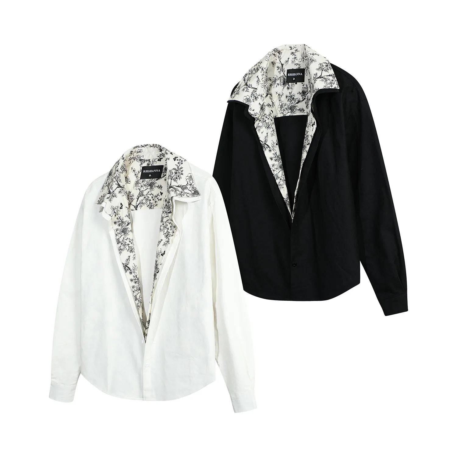 Jiayiku Men's  Spring New Fake Two-piece Small Floral Stitching Niche Long-sleeved Shirt Ins Fashionable And Handsome display picture 3