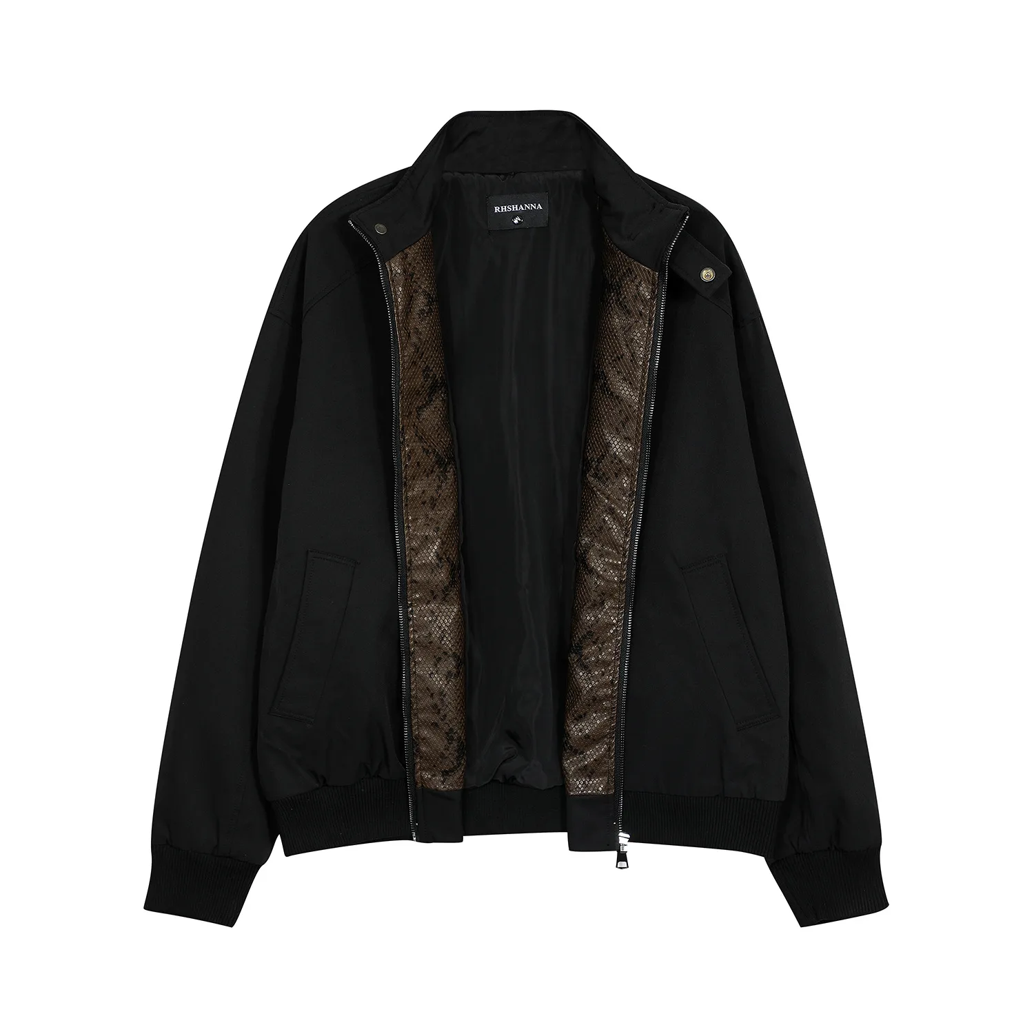 Jiayiku Men's  Spring New American Retro Fashion Brand Python Pattern Leather Stitching Detroit Jacket For Men display picture 7