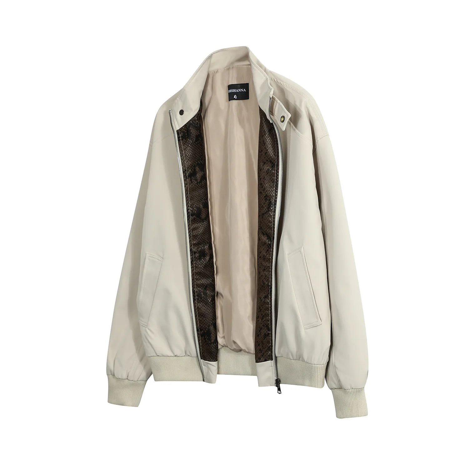 Jiayiku Men's  Spring New American Retro Fashion Brand Python Pattern Leather Stitching Detroit Jacket For Men display picture 4
