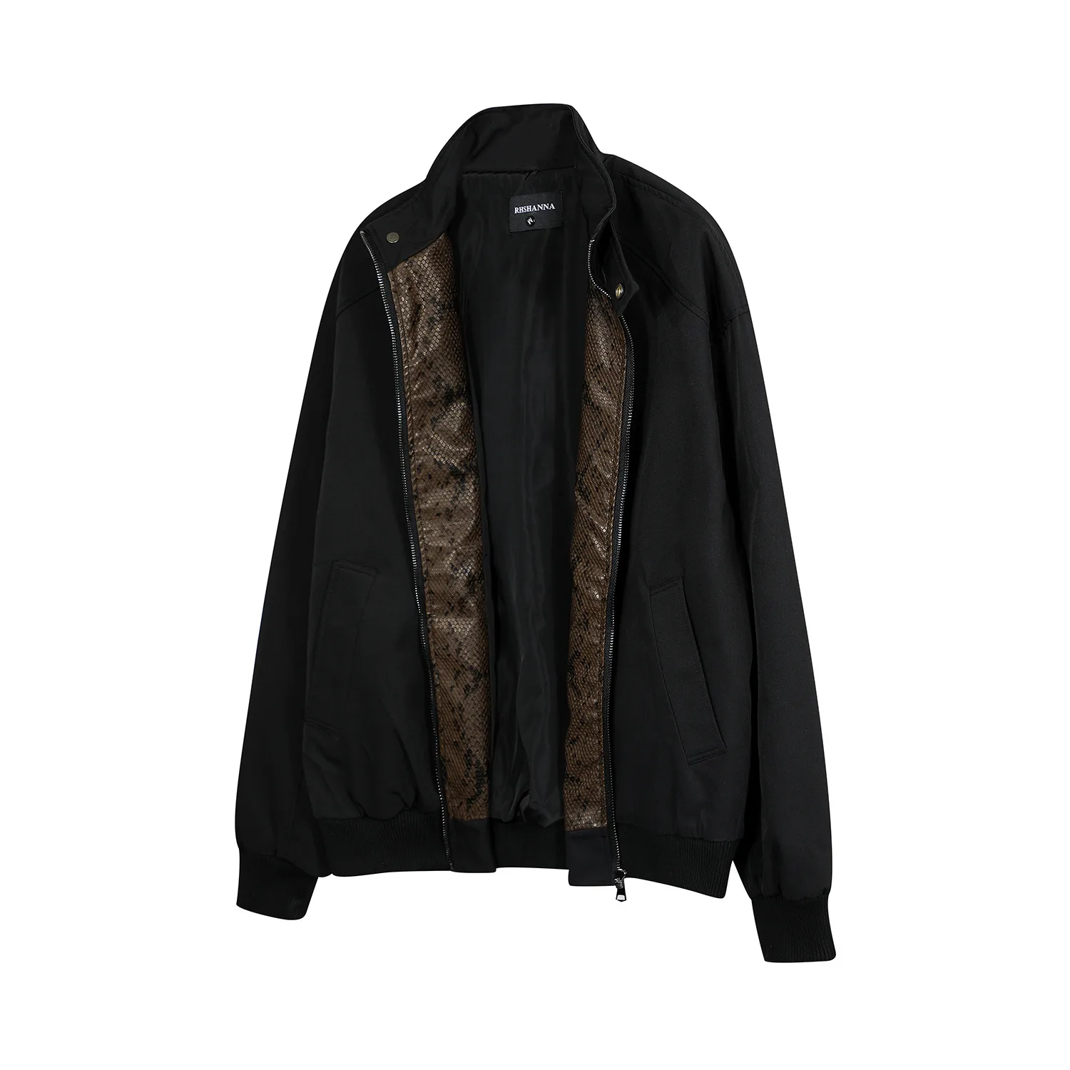 Jiayiku Men's  Spring New American Retro Fashion Brand Python Pattern Leather Stitching Detroit Jacket For Men display picture 8