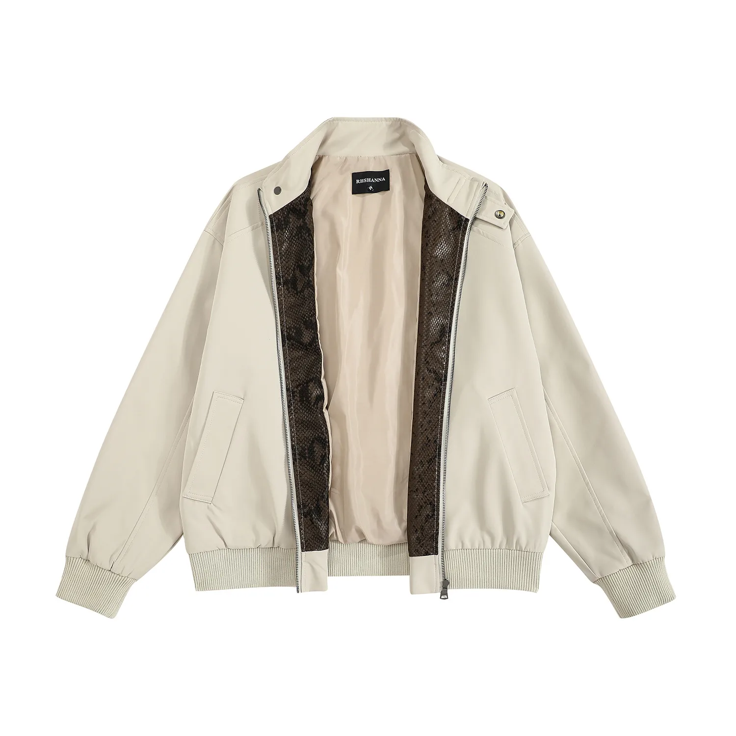 Jiayiku Men's  Spring New American Retro Fashion Brand Python Pattern Leather Stitching Detroit Jacket For Men display picture 14