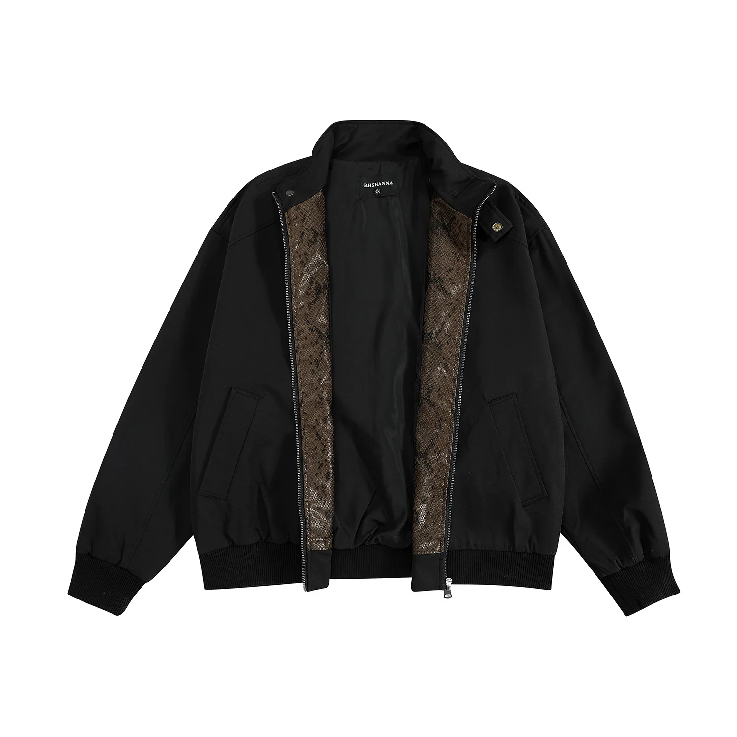 Jiayiku Men's  Spring New American Retro Fashion Brand Python Pattern Leather Stitching Detroit Jacket For Men display picture 17