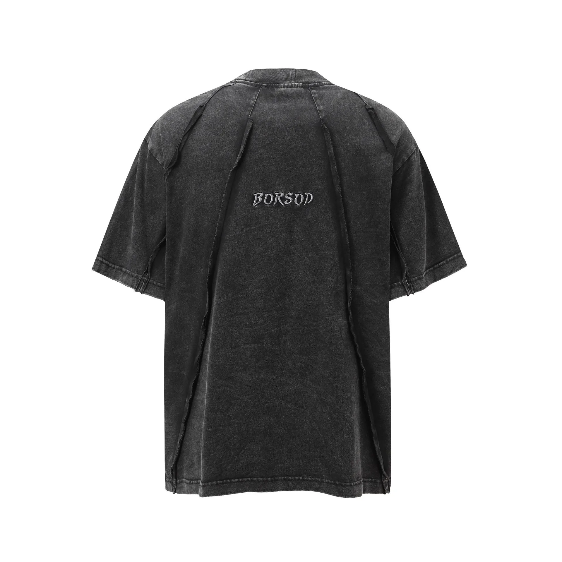 Jiayiku Men's  Summer New American Retro Trendy Brand Heavy Washed Rough Edge Stitching T-Shirt Short Sleeve Men display picture 5