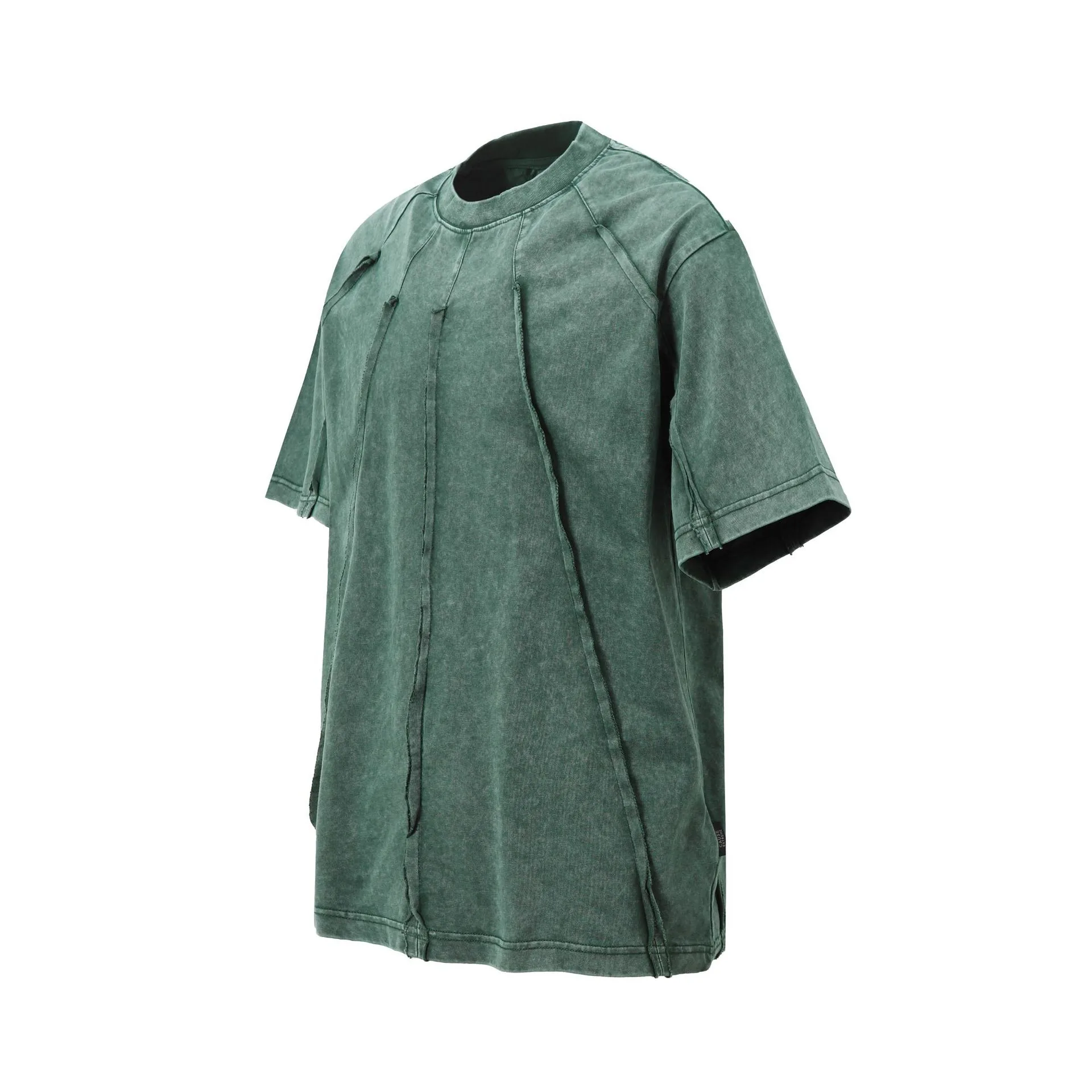 Jiayiku Men's  Summer New American Retro Trendy Brand Heavy Washed Rough Edge Stitching T-Shirt Short Sleeve Men display picture 7